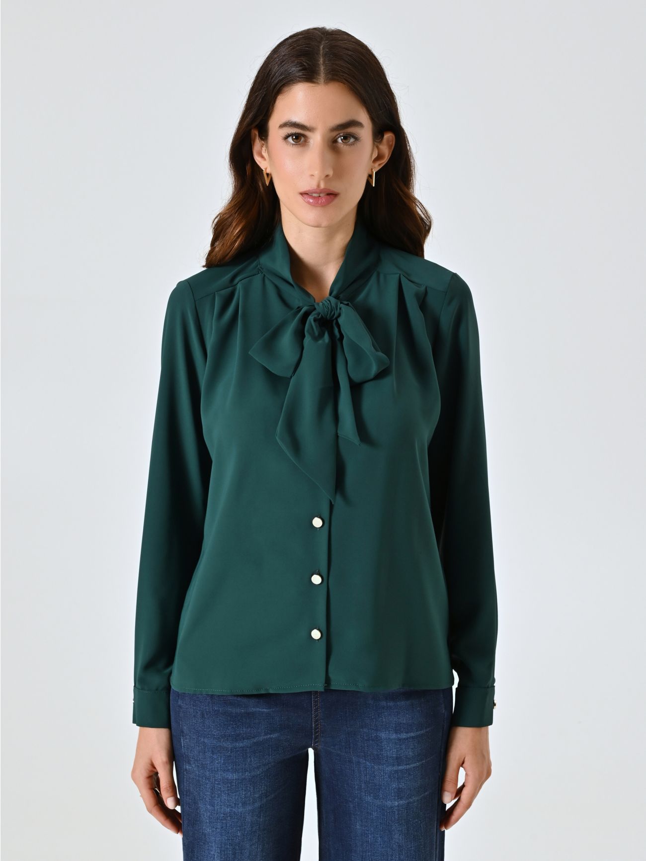 Green Satin Blouse with Bow det_2