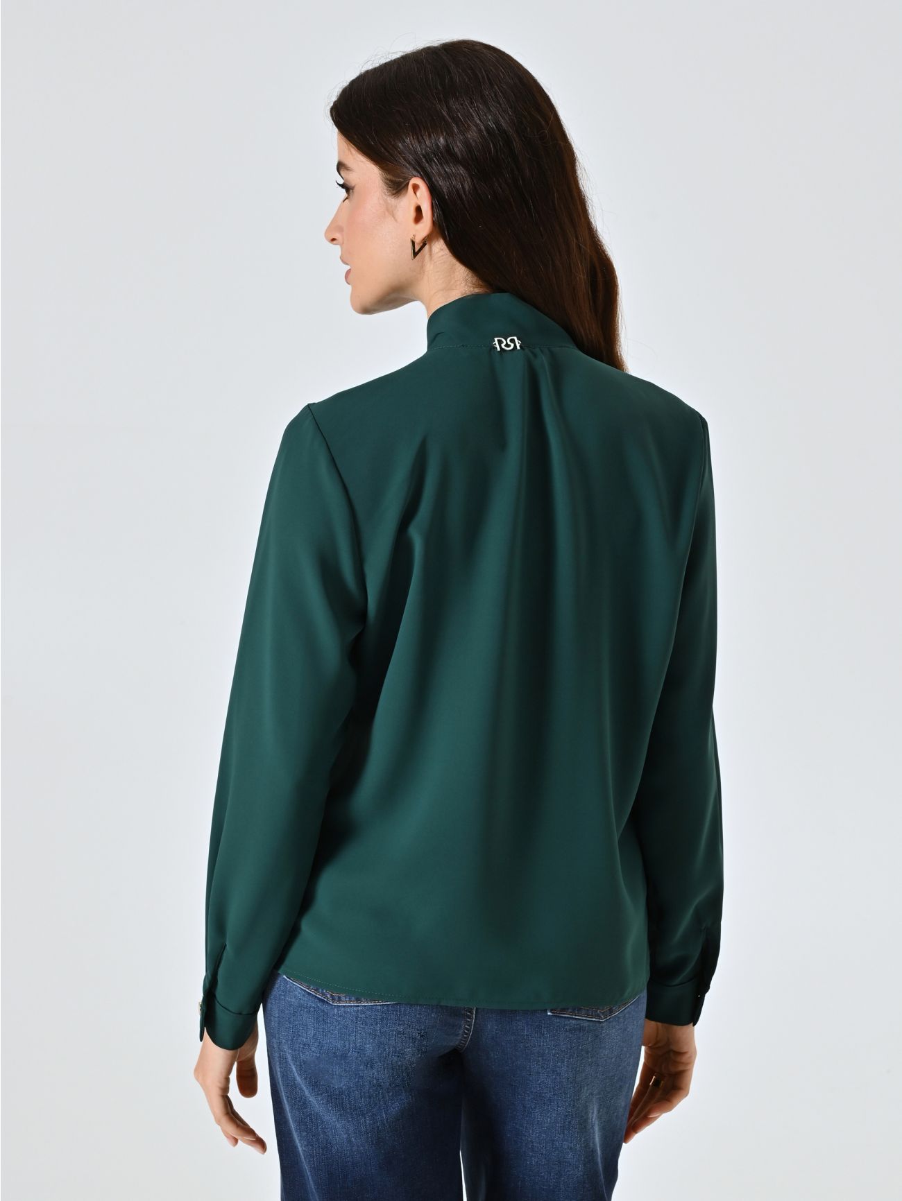 Green Satin Blouse with Bow det_3