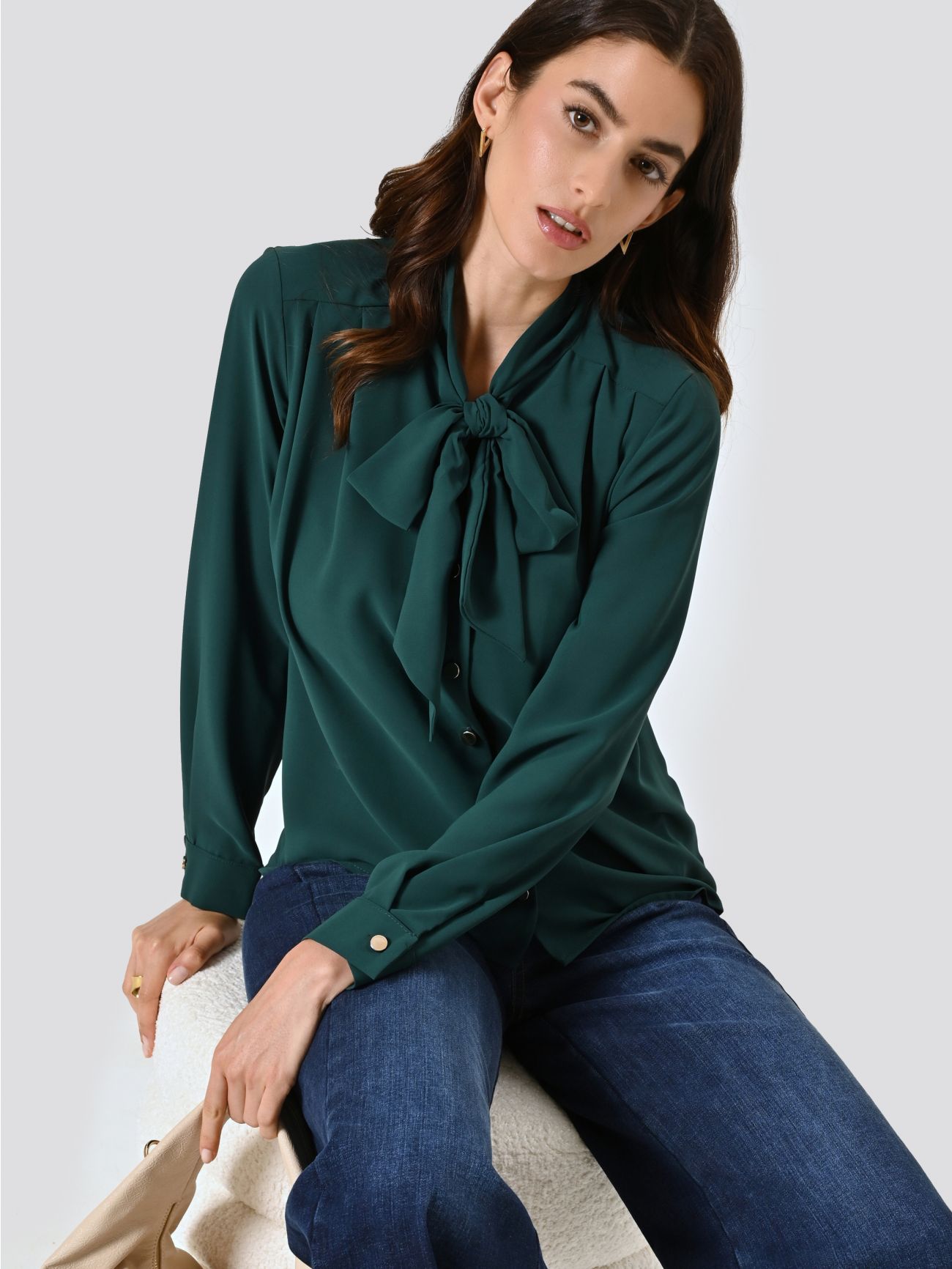 Green Satin Blouse with Bow  Rinascimento