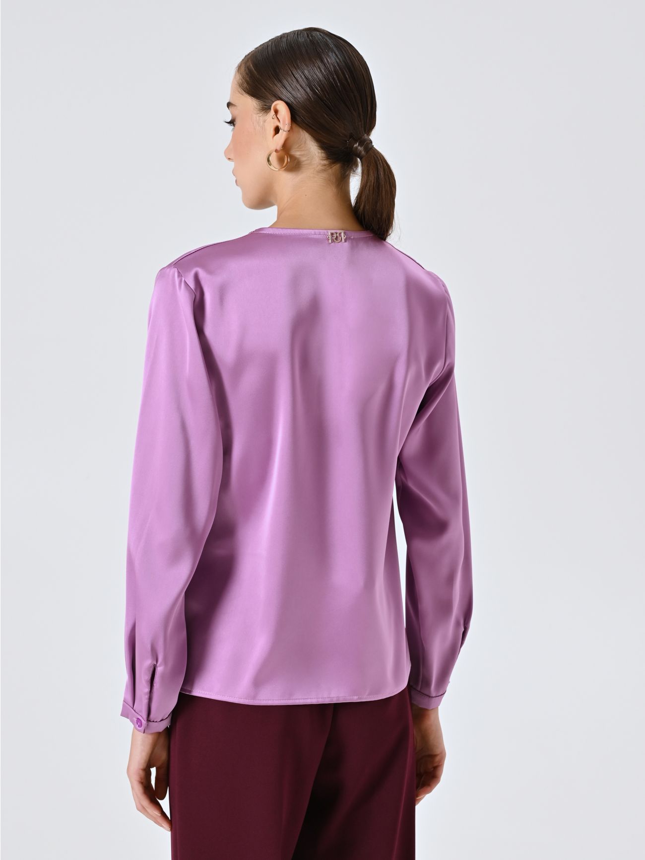 Blouse à nœud rose orchidée det_3