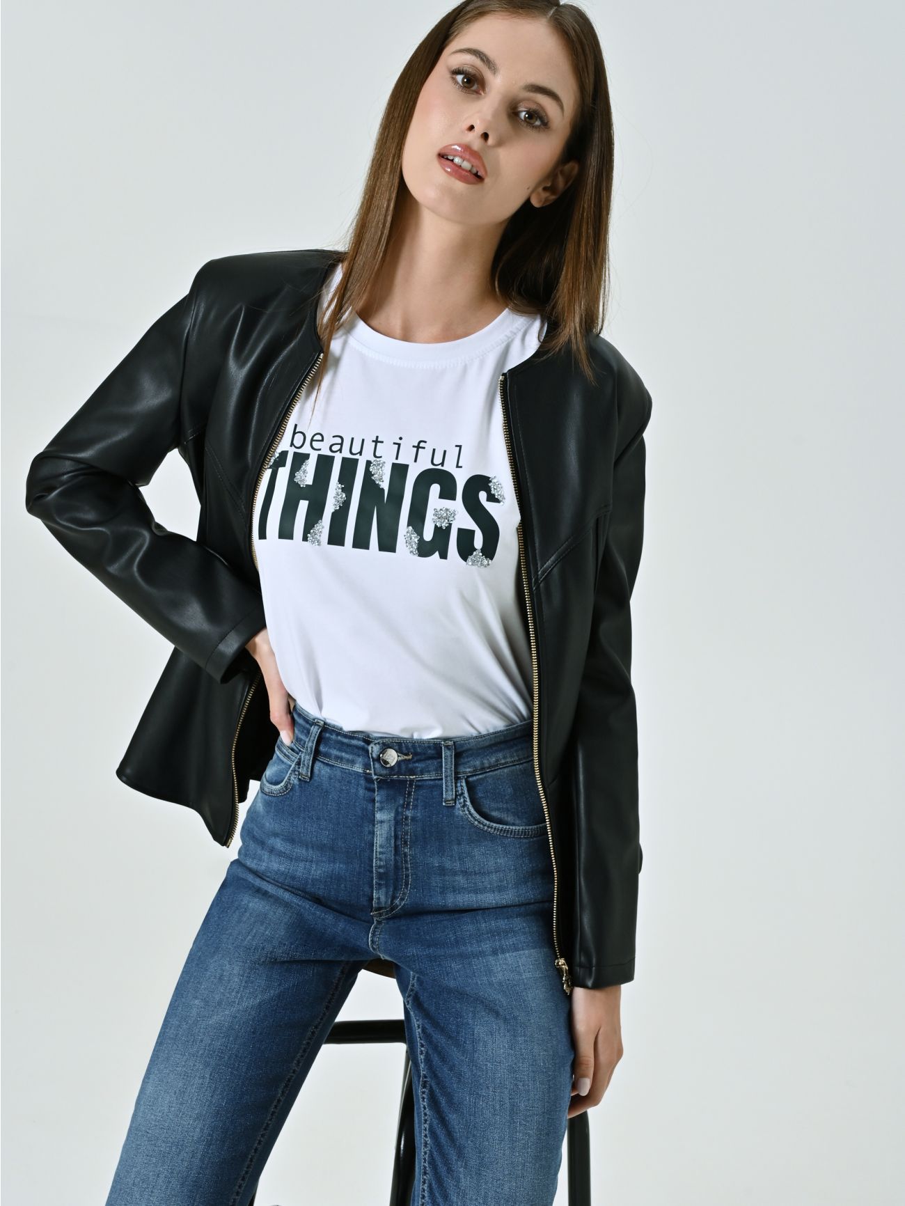 T-shirt Bianca in Cotone Beautiful Things  Rinascimento