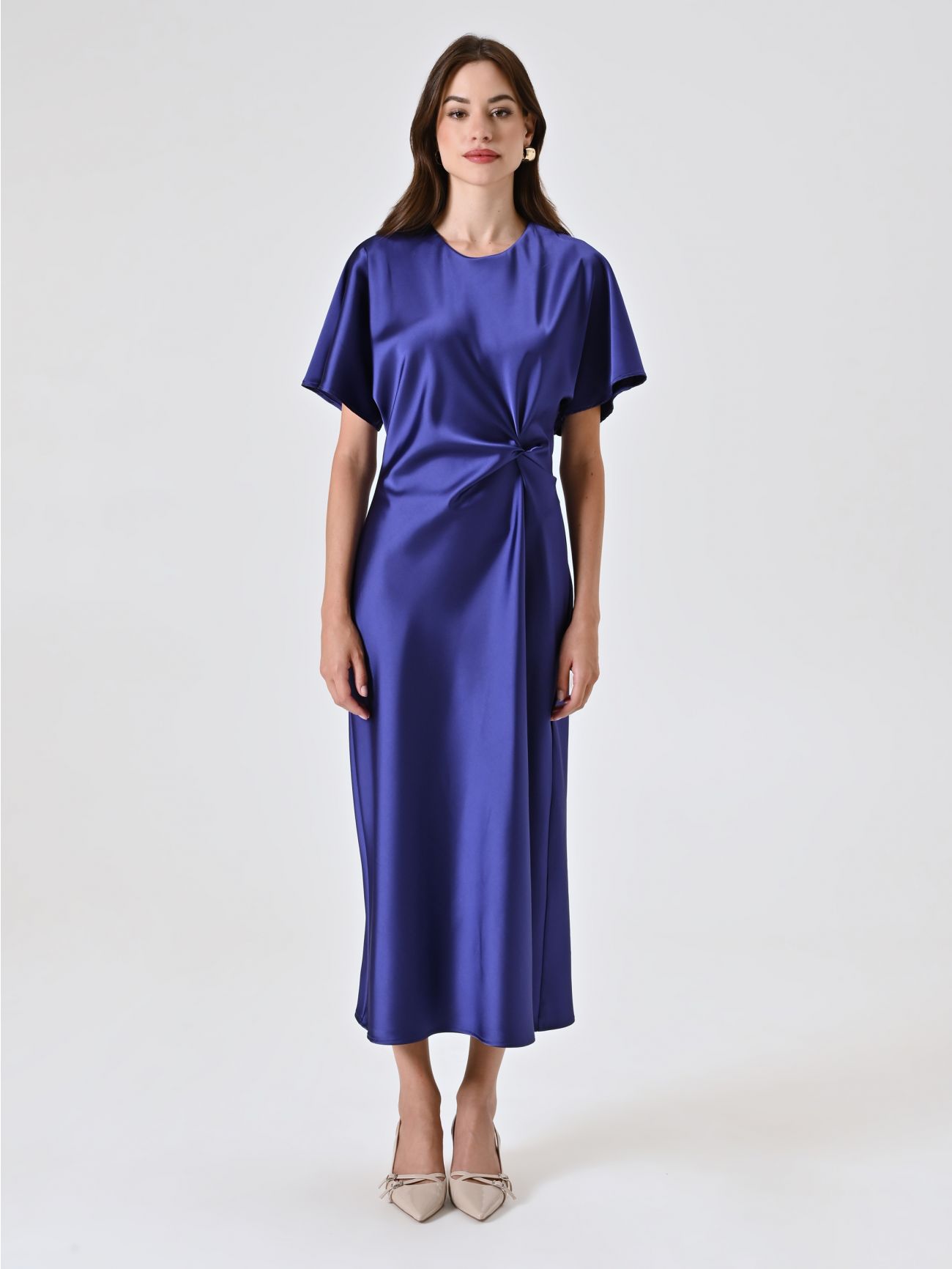 Blueberry Purple Satin Dress with Knot det_1