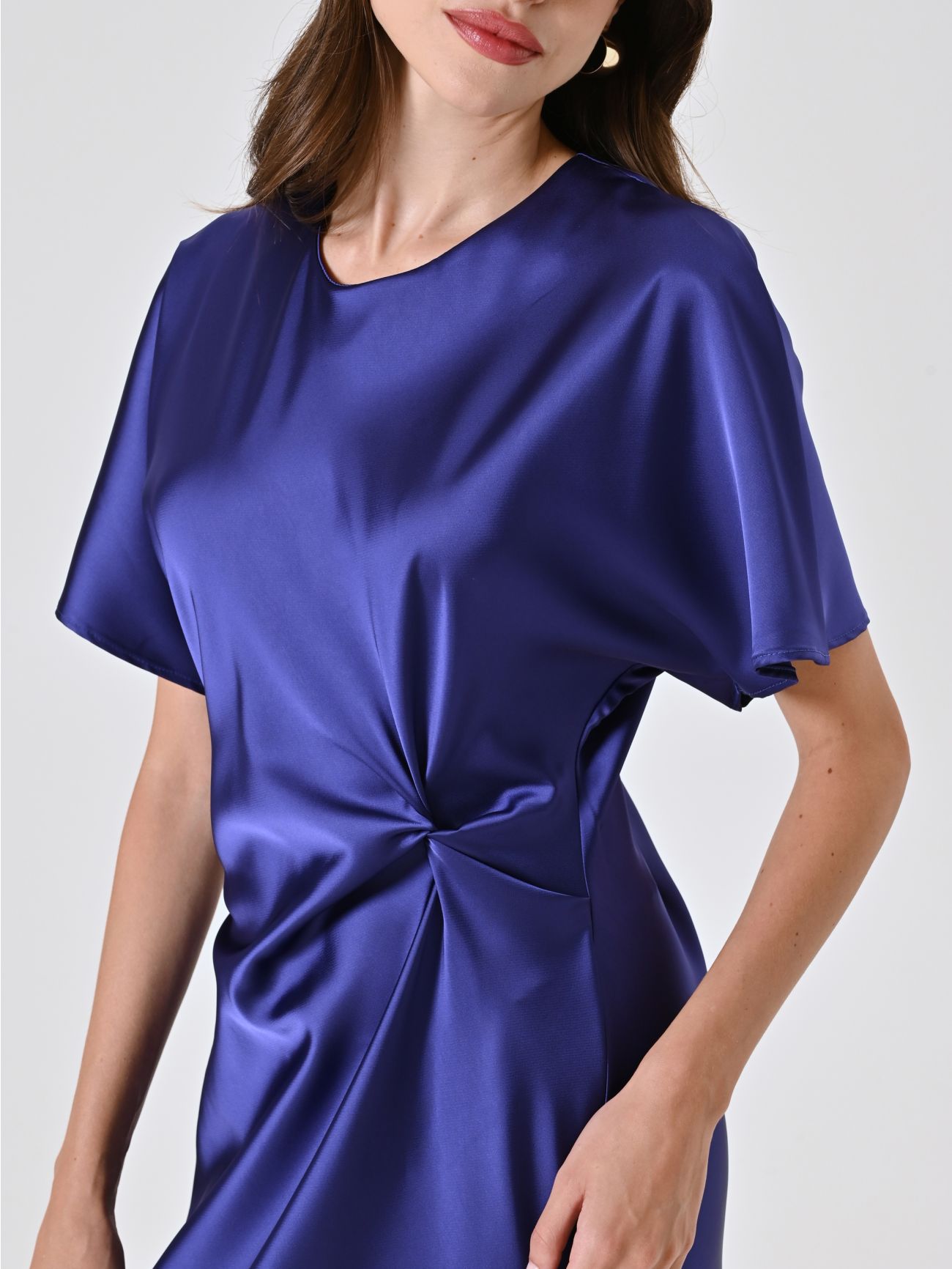 Blueberry Purple Satin Dress with Knot in_i5