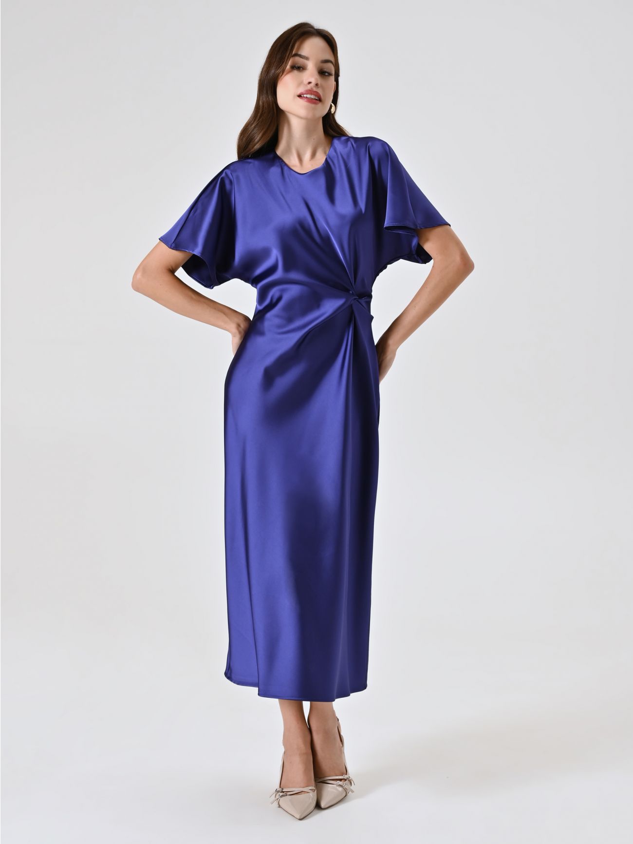 Blueberry Purple Satin Dress with Knot in_i7