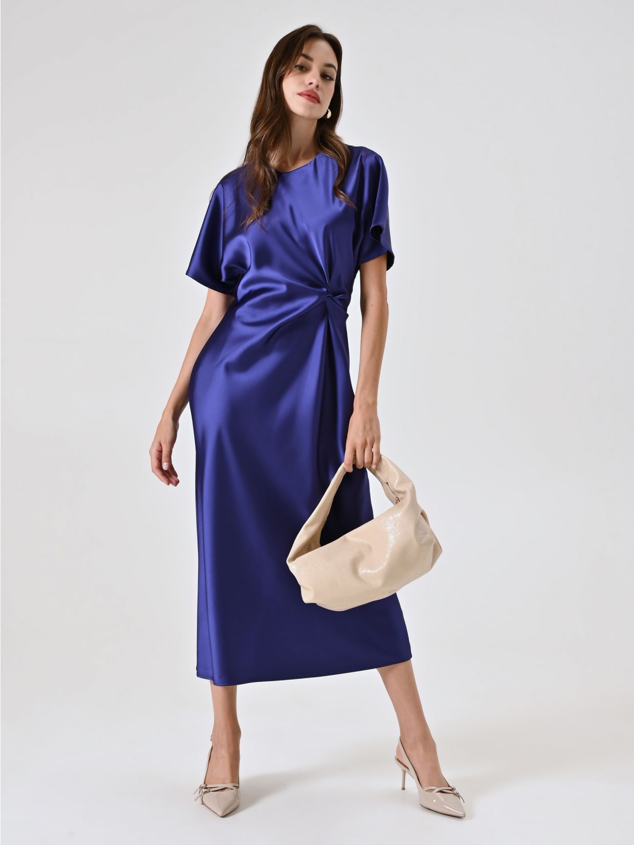 Blueberry Purple Satin Dress with Knot  Rinascimento