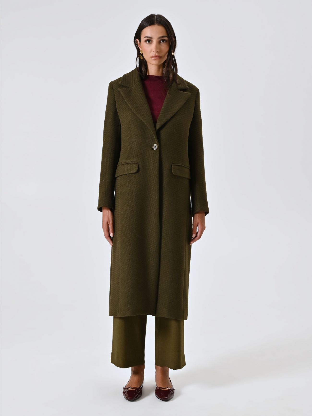 Maxi Cappotto Verde in Panno Operato Disegno Diagonale det_1
