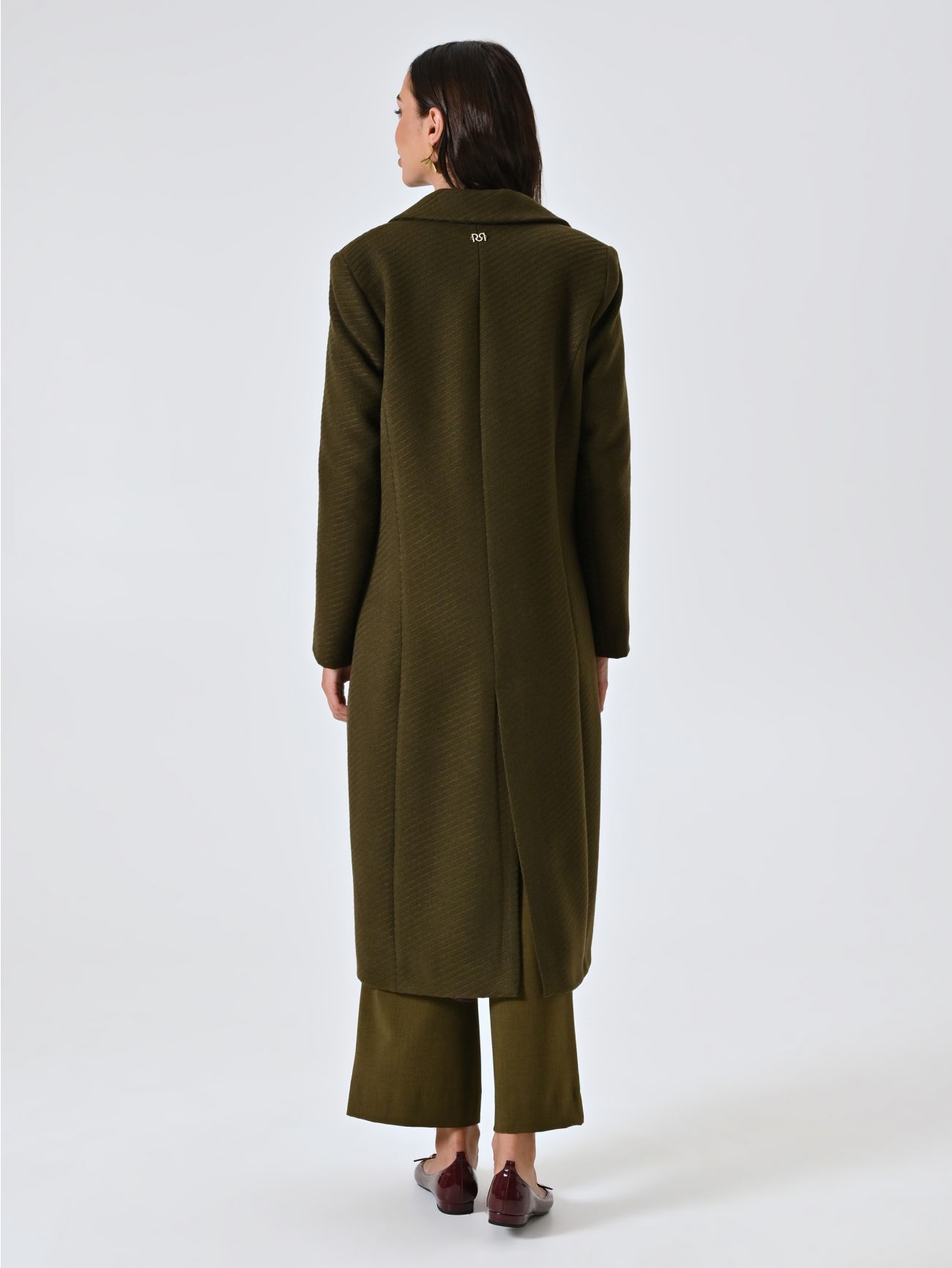 Maxi Cappotto Verde in Panno Operato Disegno Diagonale det_3
