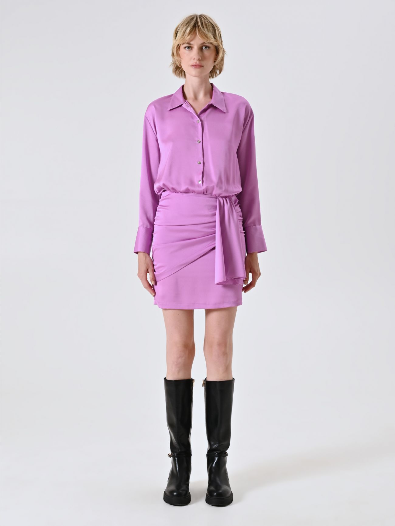 Orchid Pink Shirt Dress in Hammered Satin det_1