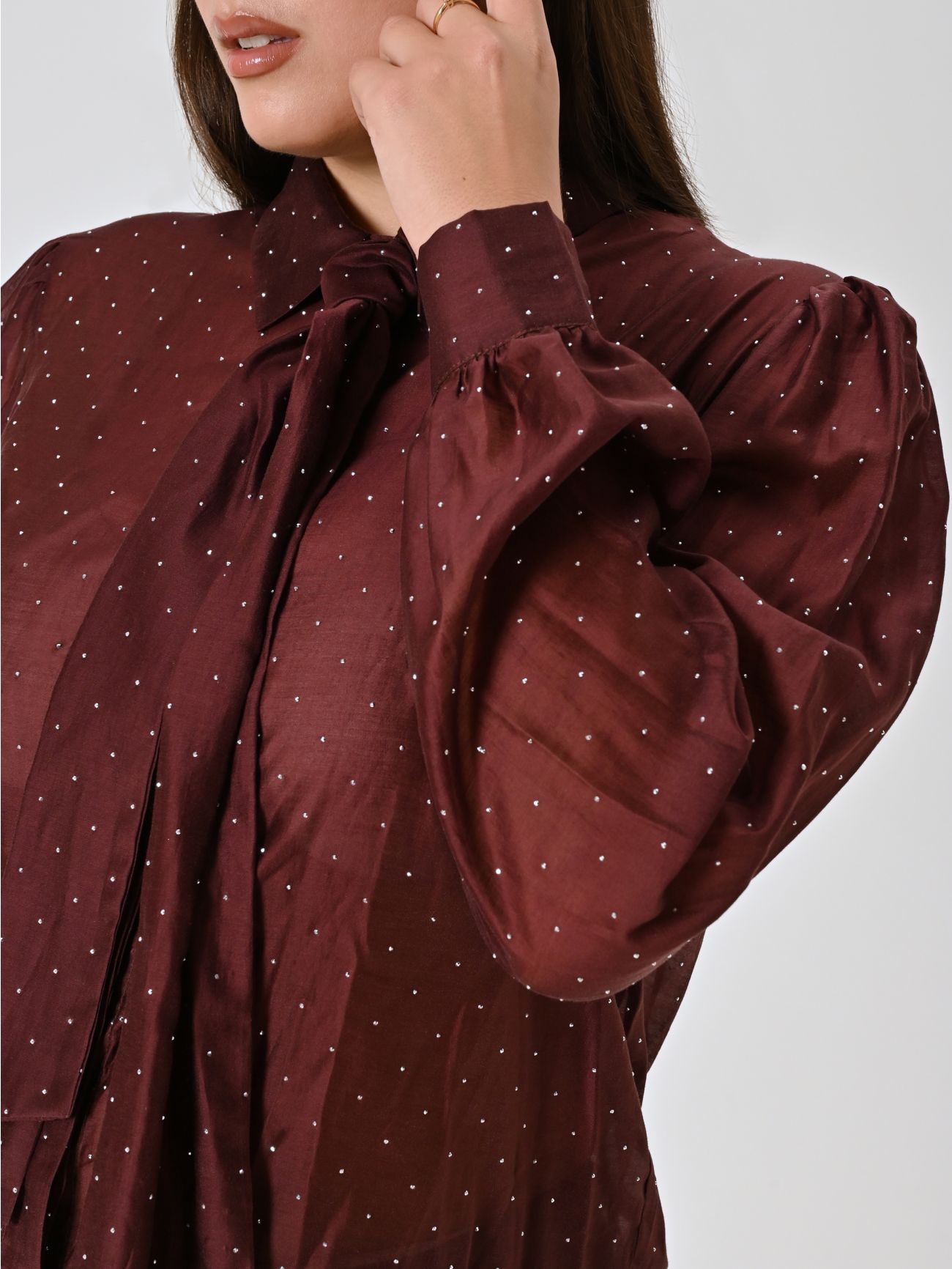 Curvy Burgundy Shirt with Rhinestones in_i5