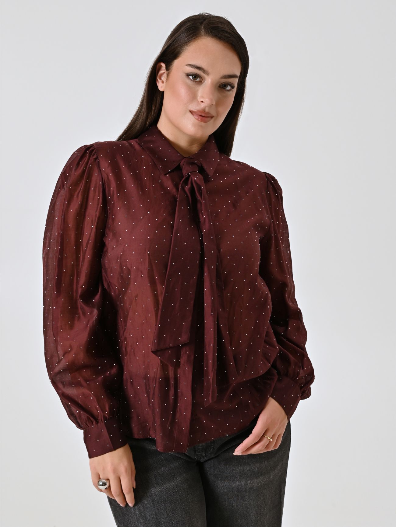 Curvy Burgundy Shirt with Rhinestones in_i7