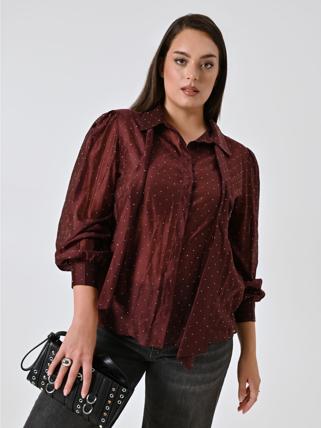 Curvy Burgundy Shirt with Rhinestones  Rinascimento