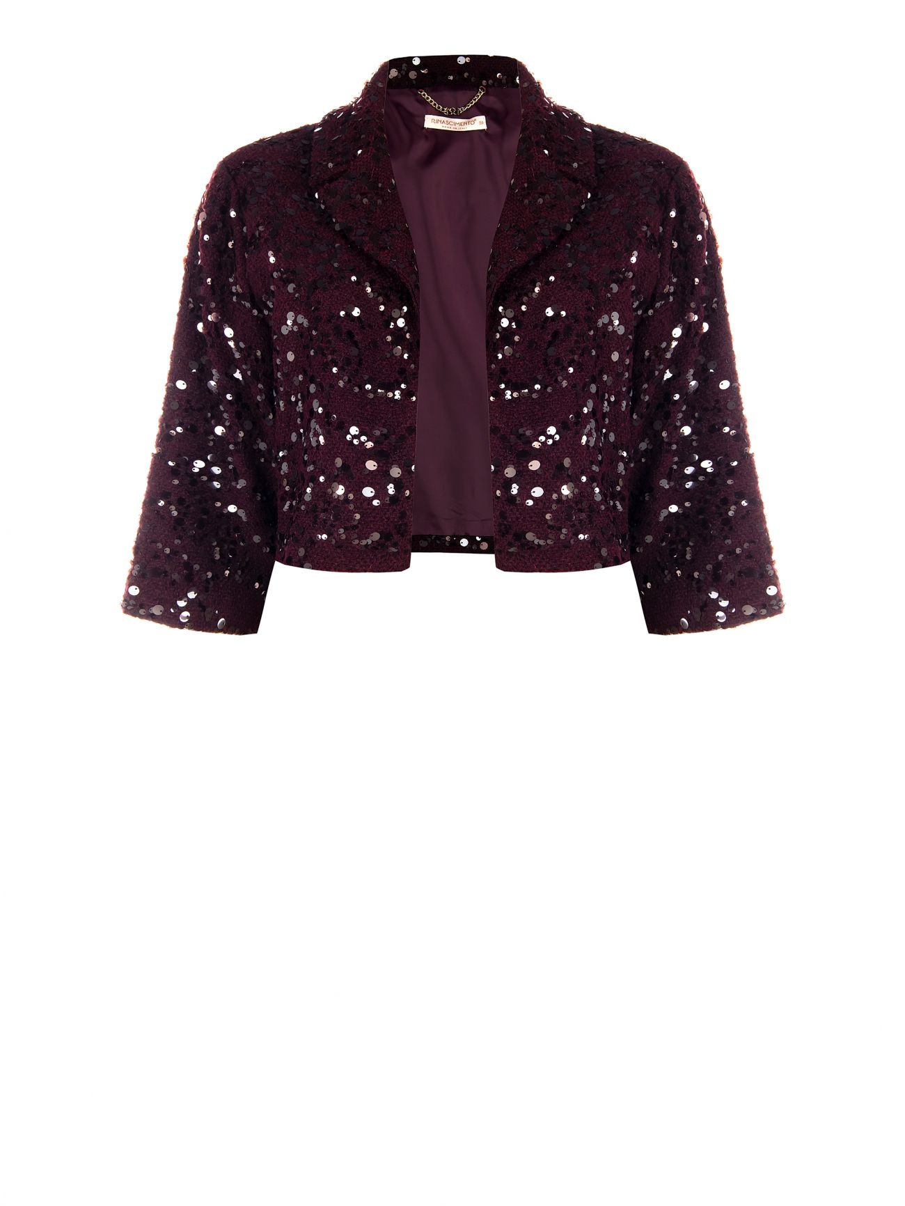 Curvy Short Coat in Burgundy Bouclé Fabric with Sequins det_4