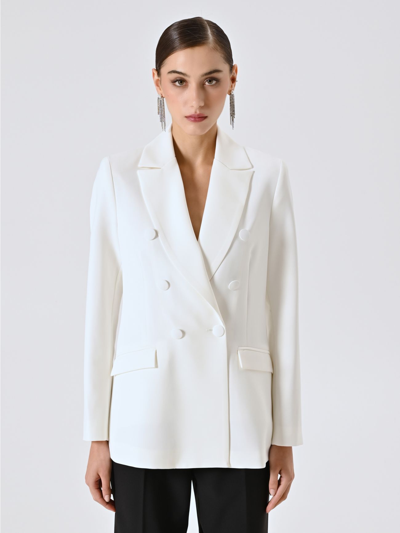 White Double-breasted Jacket in Technical Fabric det_2