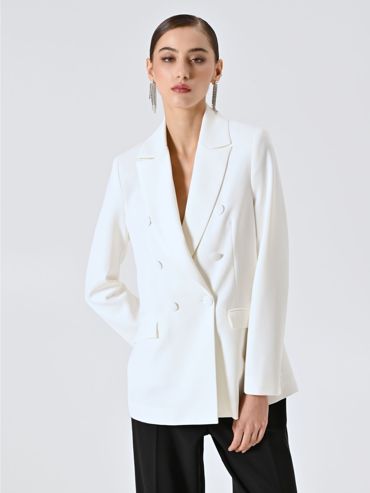 White Double-breasted Jacket in Technical Fabric in_i7