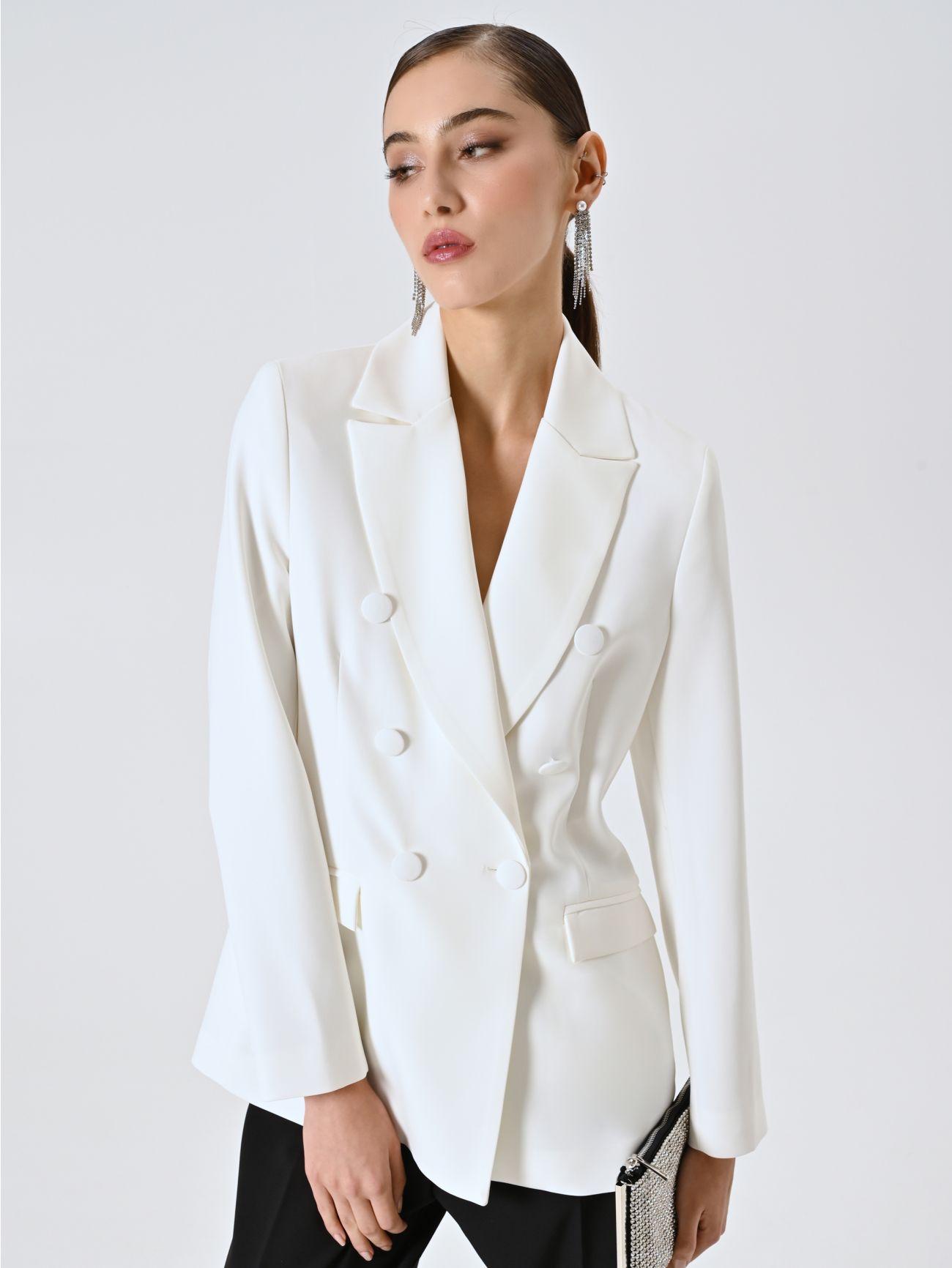 White Double-breasted Jacket in Technical Fabric  Rinascimento