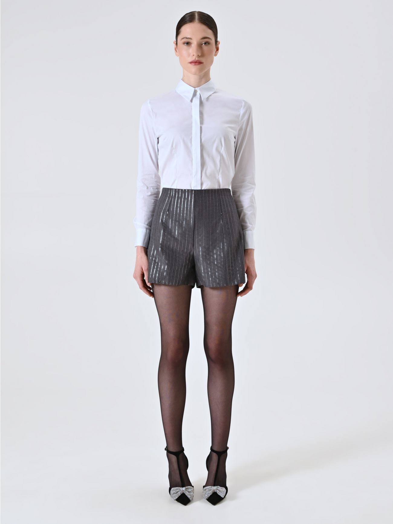 Pinstriped Shorts with Lurex Thread det_1