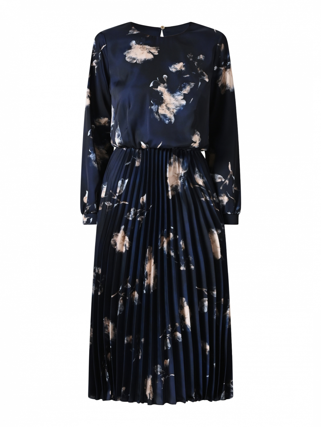 Kleid in Blau mit Blumenmuster und plissiertem Rock 5 Rinascimento Kleid in Blau mit Blumenmuster und plissiertem Rock det_4