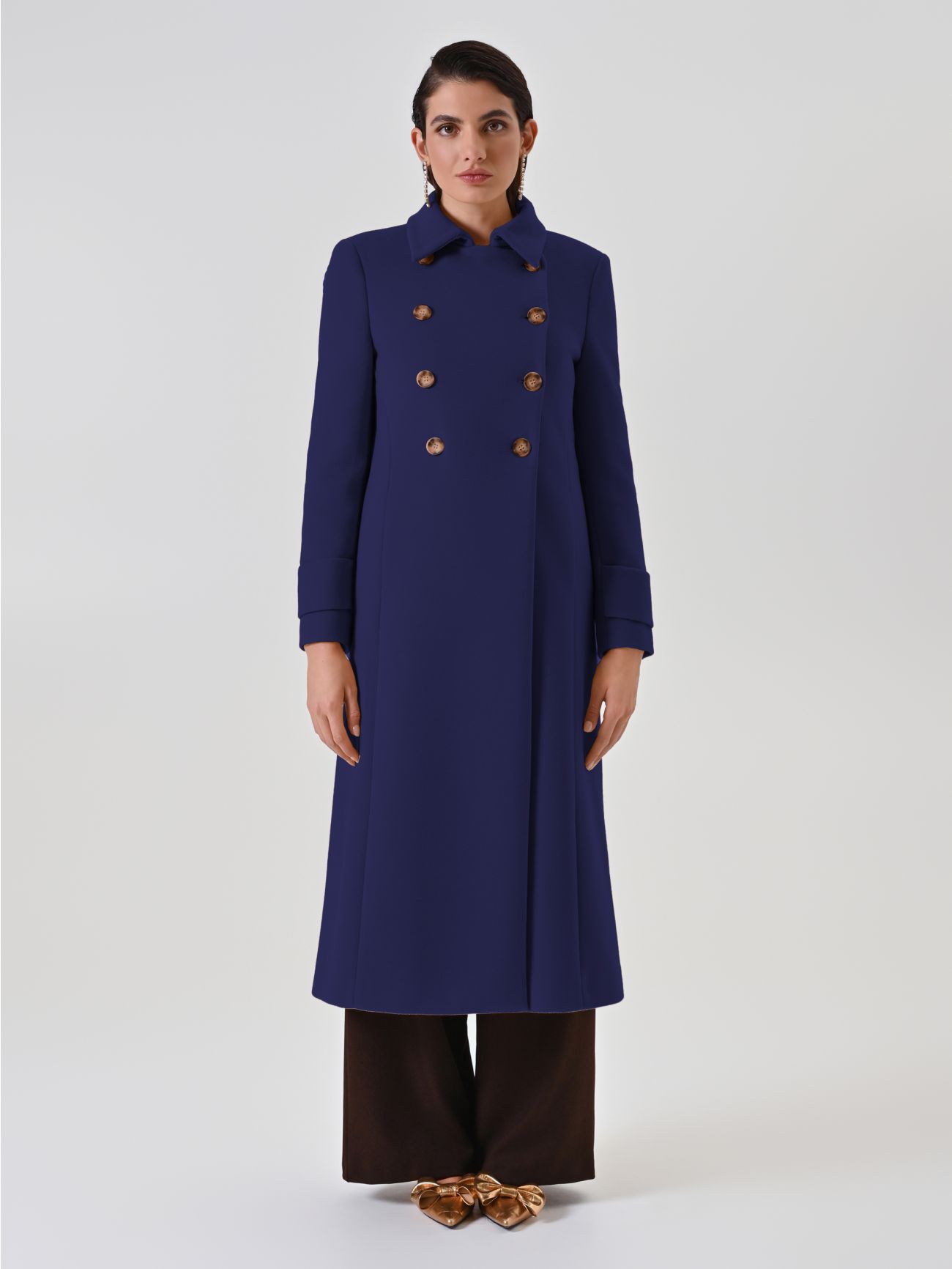 Navy Double-Breasted Long Coat det_1