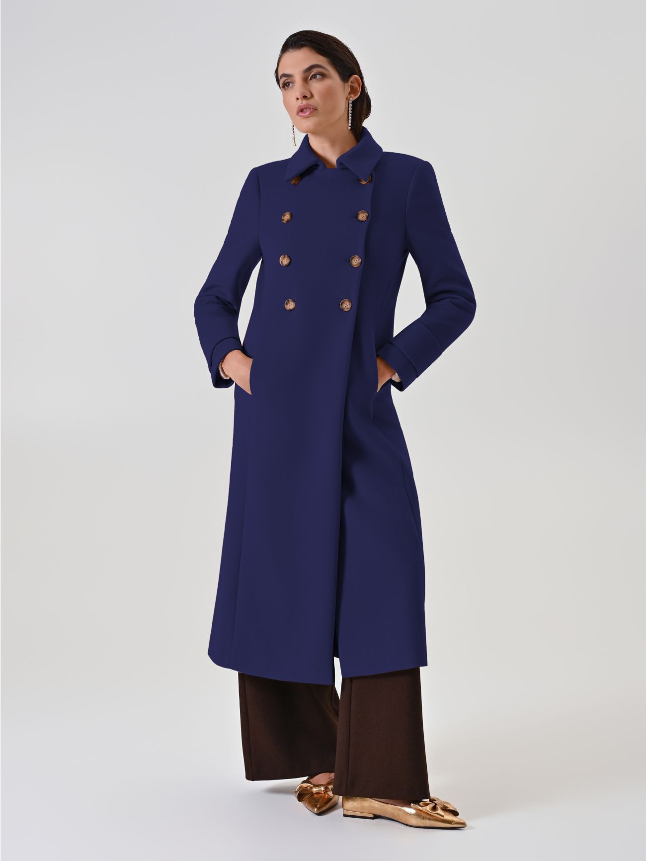 Navy Double-Breasted Long Coat in_i7