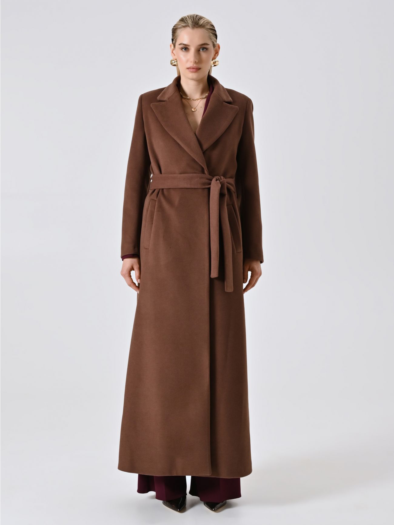 Cappotto Lungo Vestaglia Marrone Cioccolato det_1