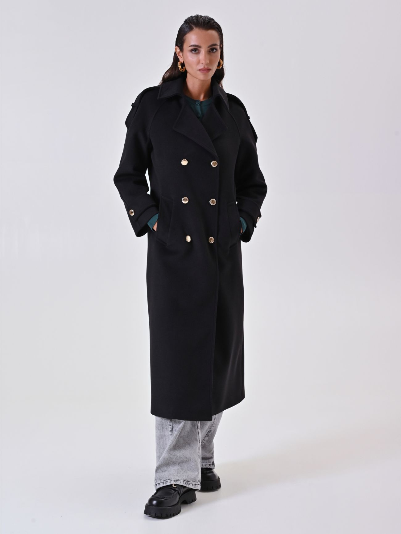 Manteau noir croisé avec pièces in_i7