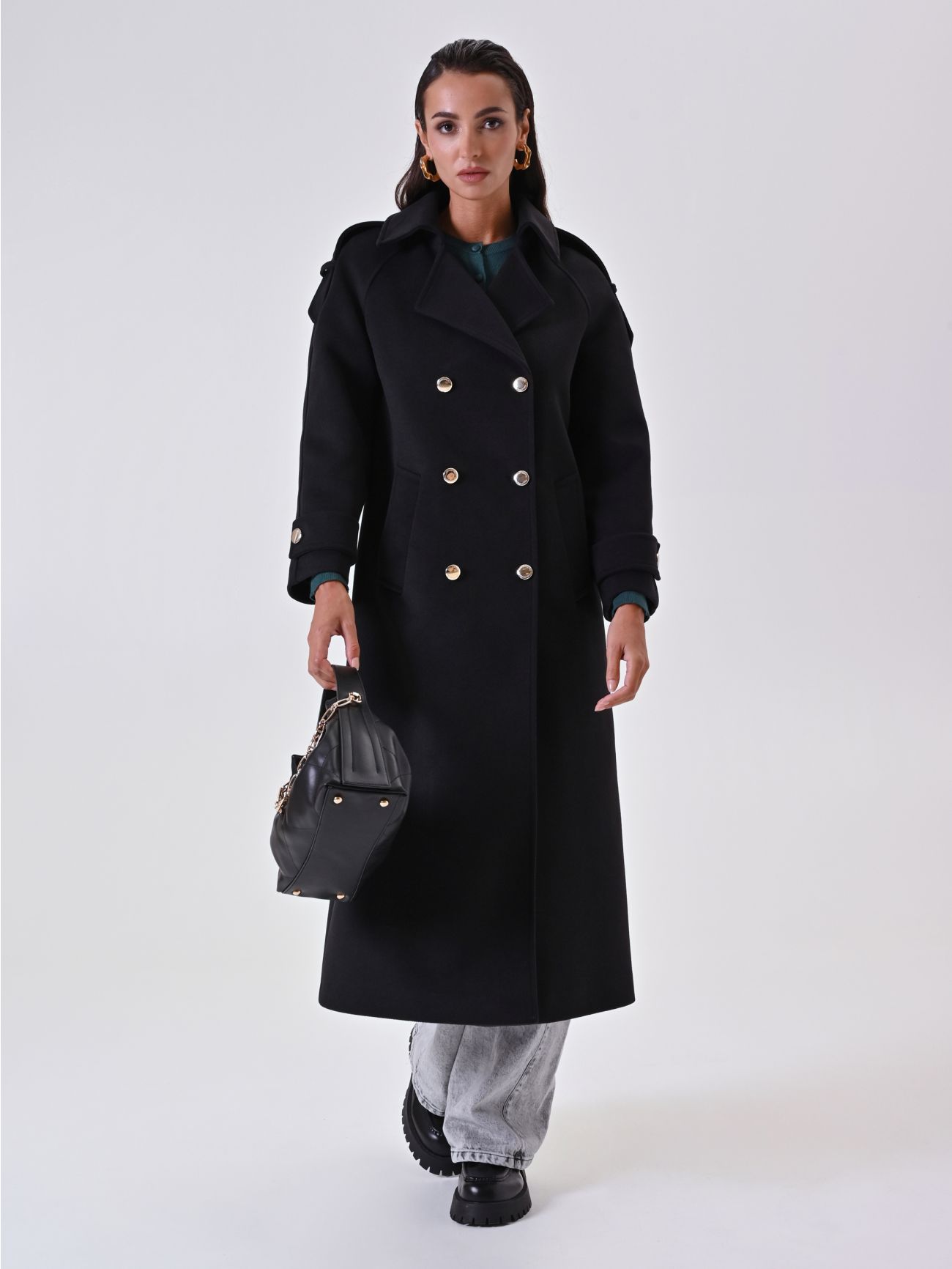 Manteau noir croisé avec pièces sp_e1