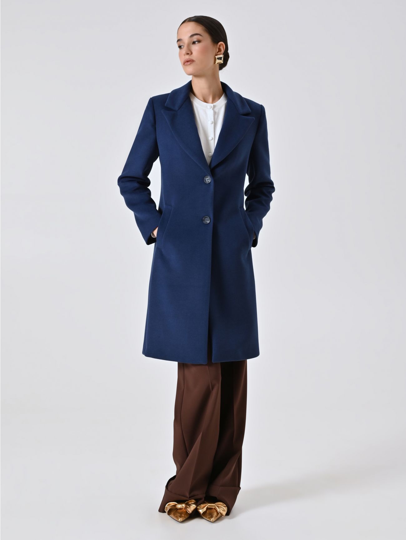 Cappotto Blu Midi in Velour in_i7