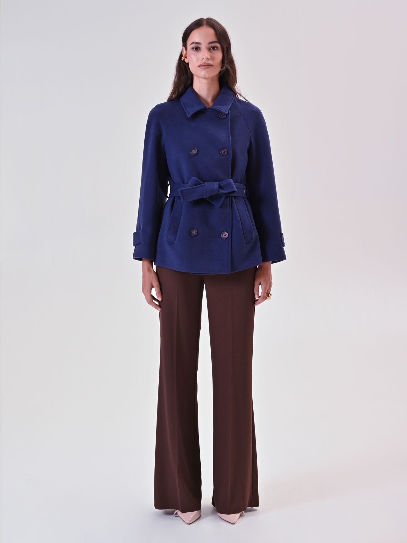 Cappotto Blu Corto in Velour det_1