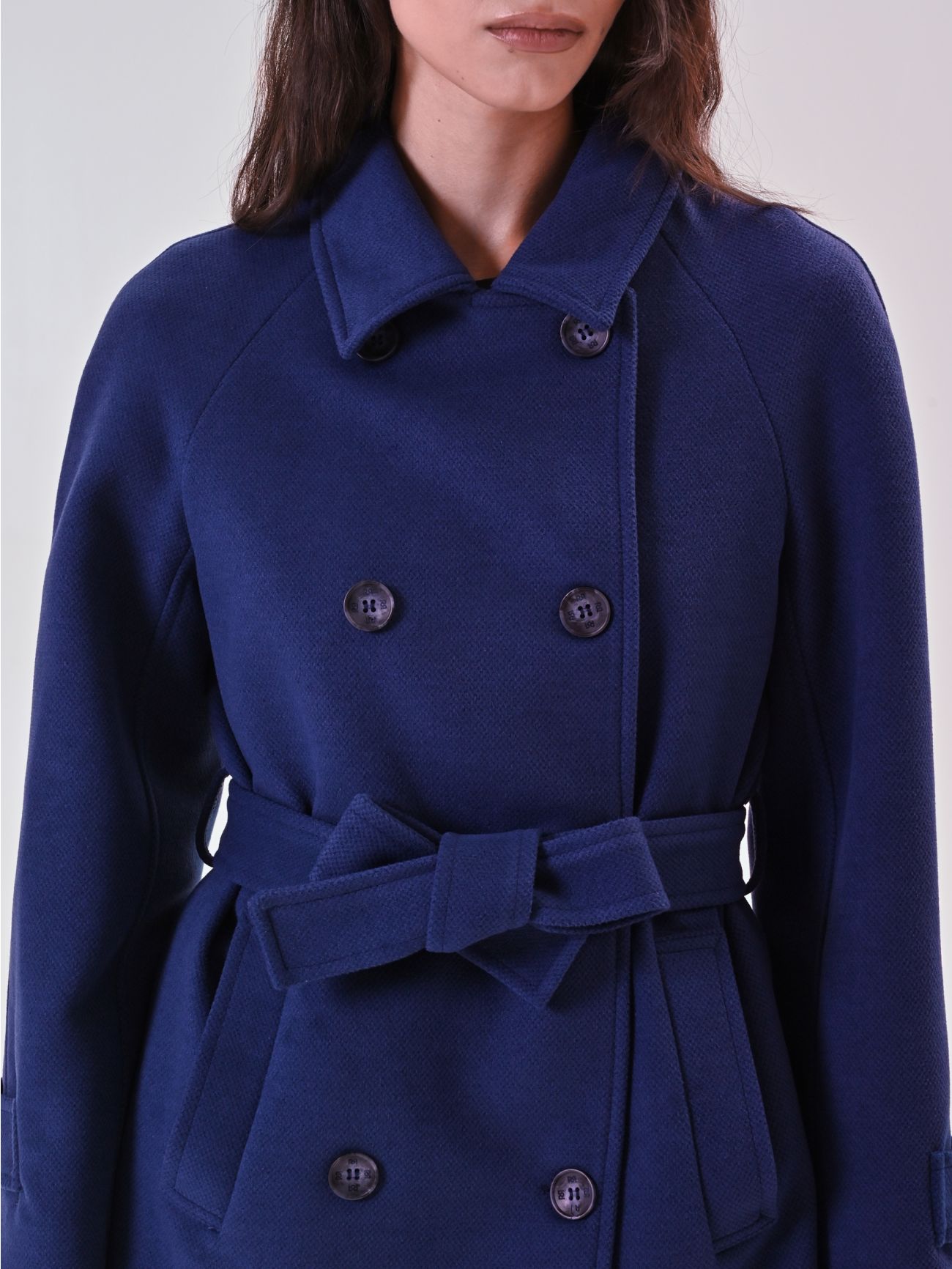Cappotto Blu Corto in Velour in_i5
