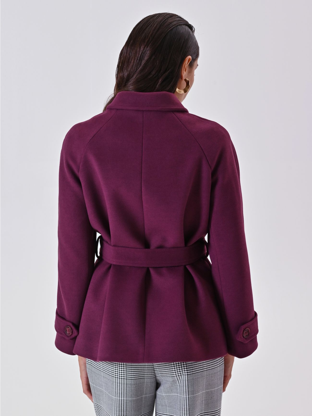 Manteau bordeaux court en velours det_3