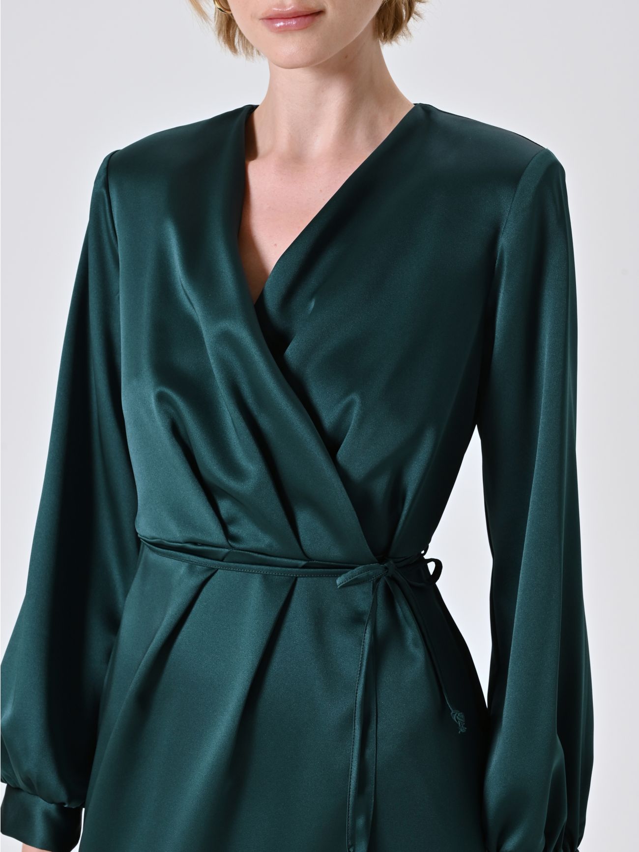 Abito Wrap Verde in Raso in_i5