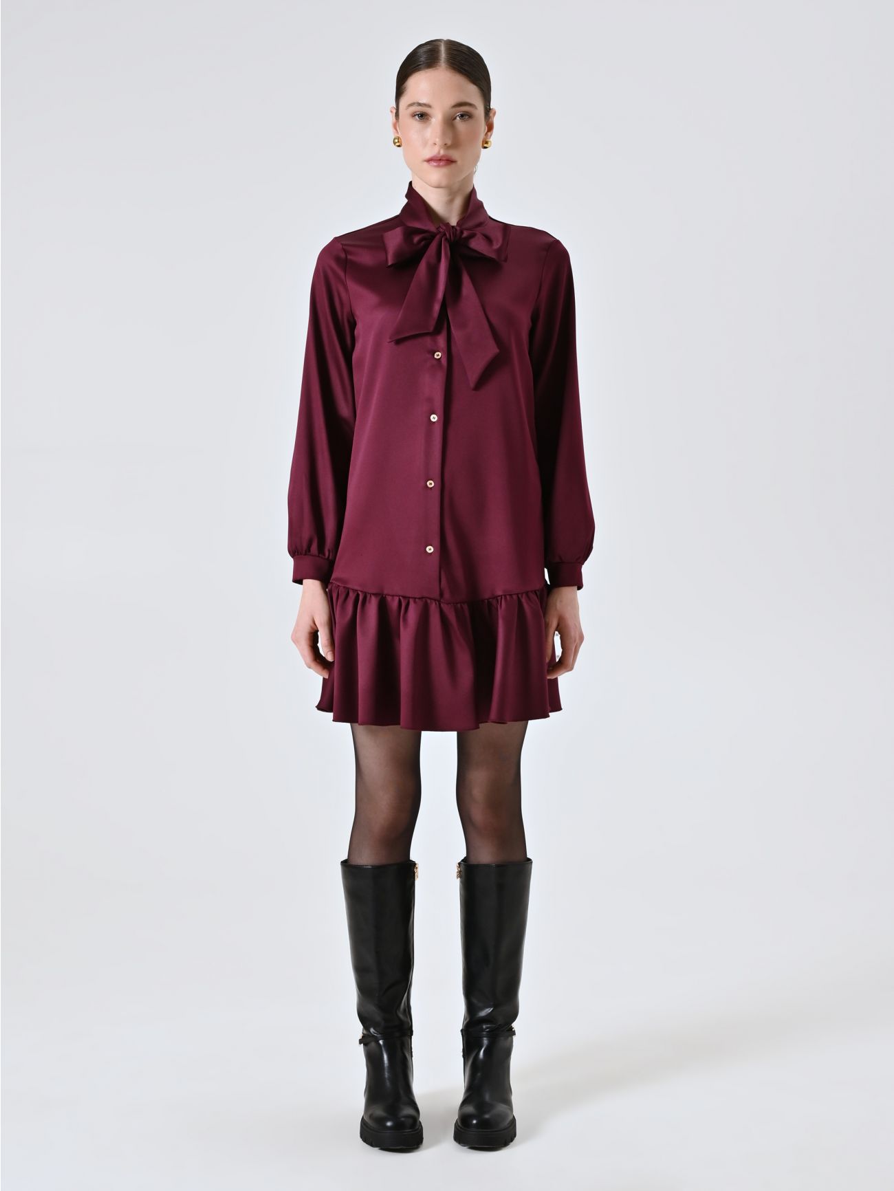 Chemisier in Raso con Fiocco Bordeaux det_1
