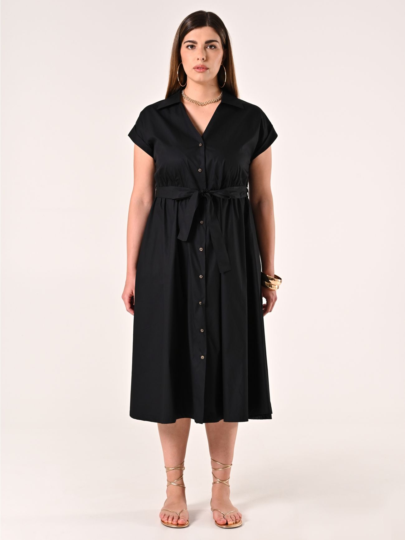 Hemdblusenkleid aus Baumwolle in Schwarz det_1