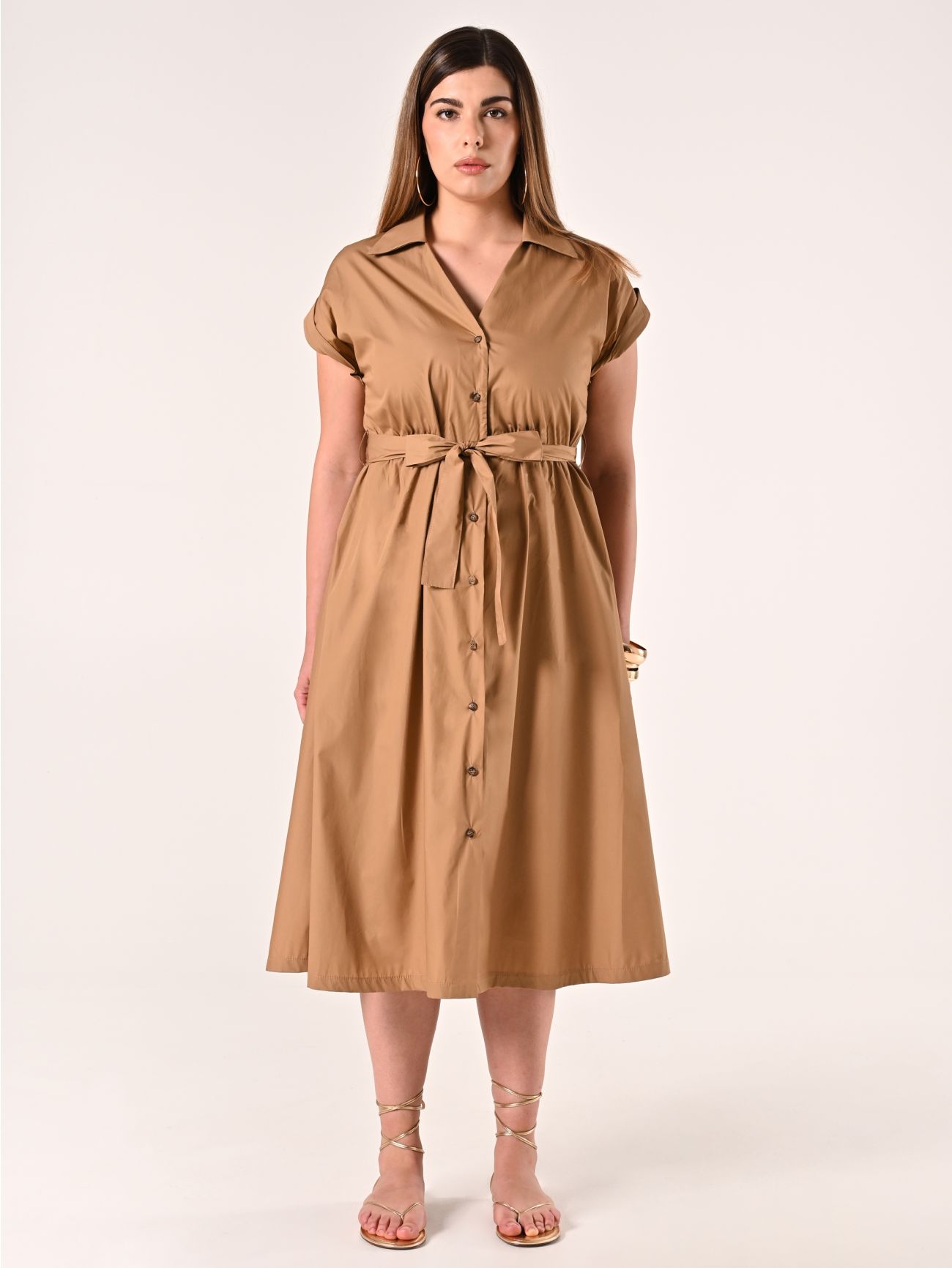 Hemdblusenkleid aus Baumwolle in Beige det_1