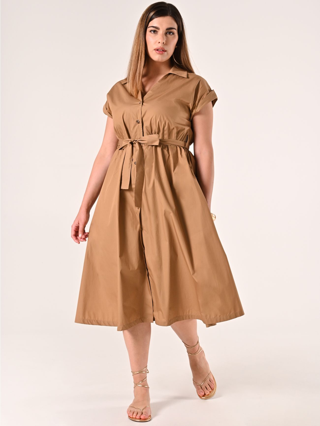 Hemdblusenkleid aus Baumwolle in Beige in_i7