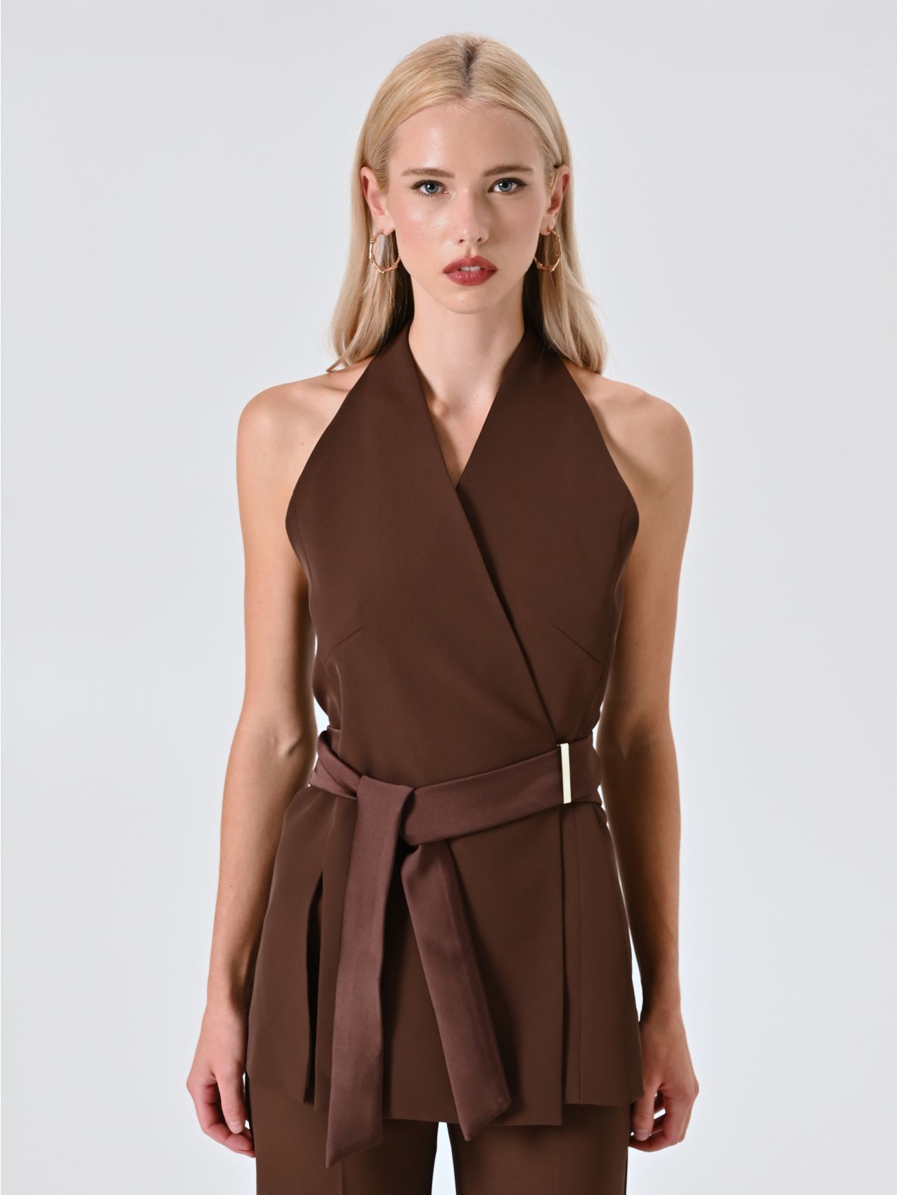 Chocolate Waistcoat with Satin Ribbons det_2