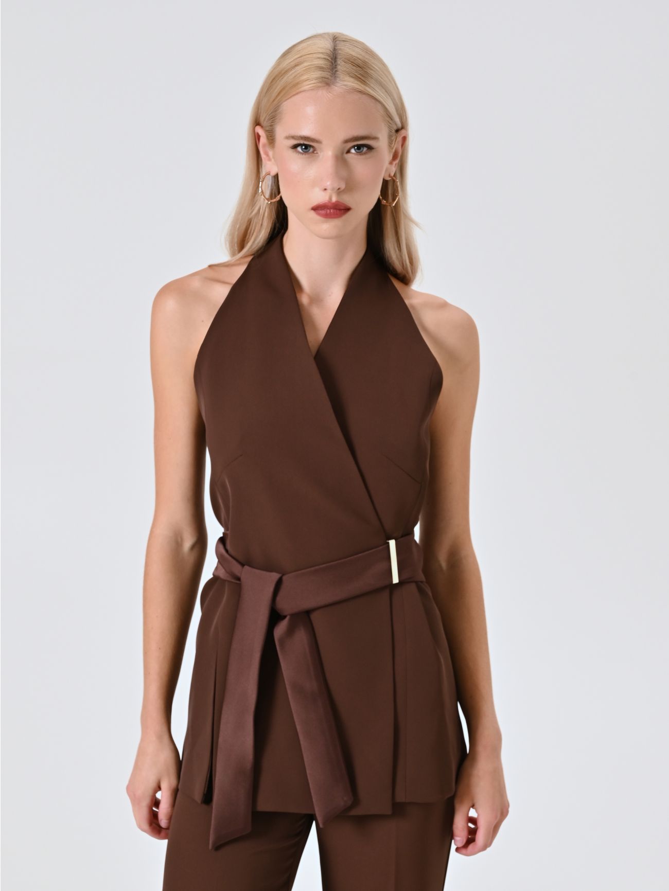 Chocolate Waistcoat with Satin Ribbons in_i7
