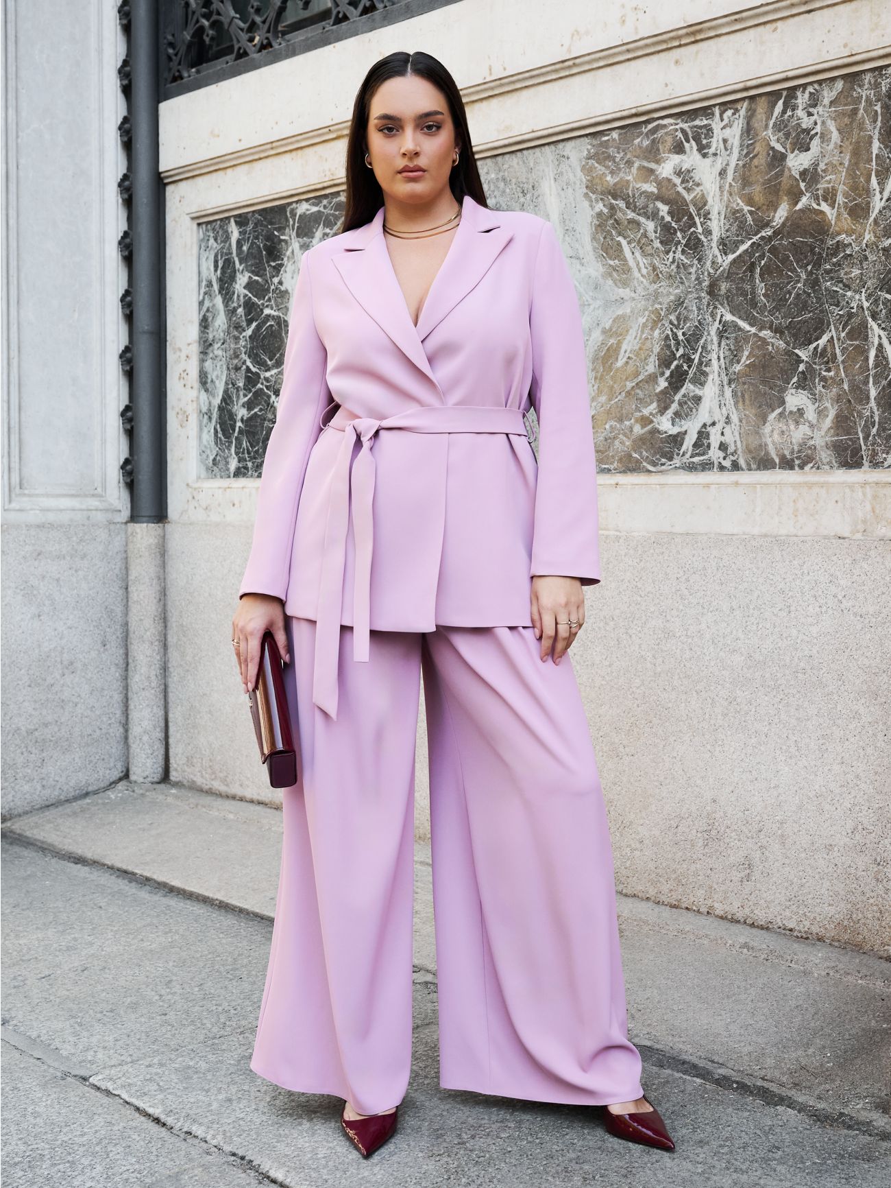 Pantaloni Curvy Rosa Malva con Pinces in Cadi sp_e1