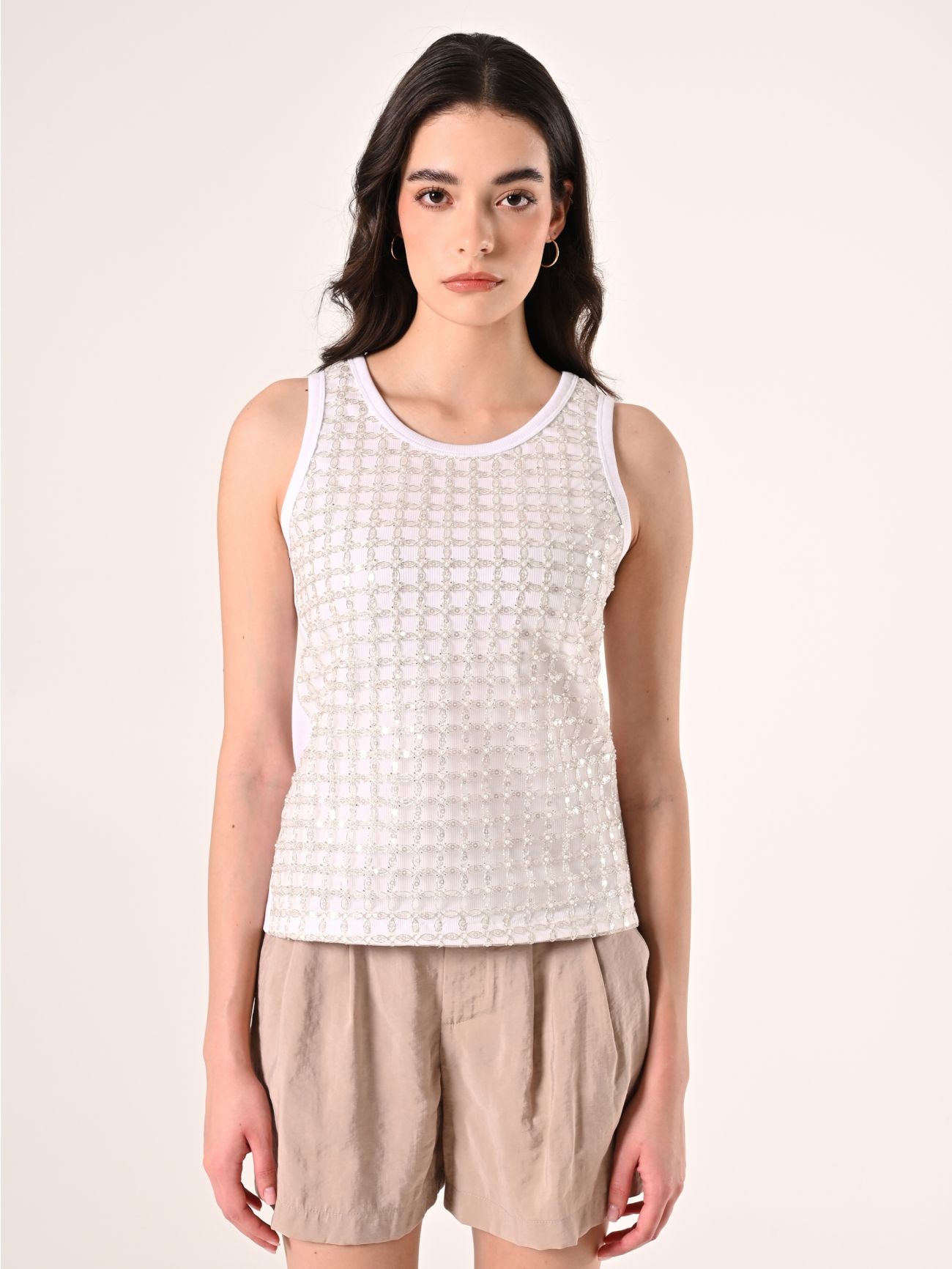 Tanktop mit Tüll, Perlen und Pailletten det_2