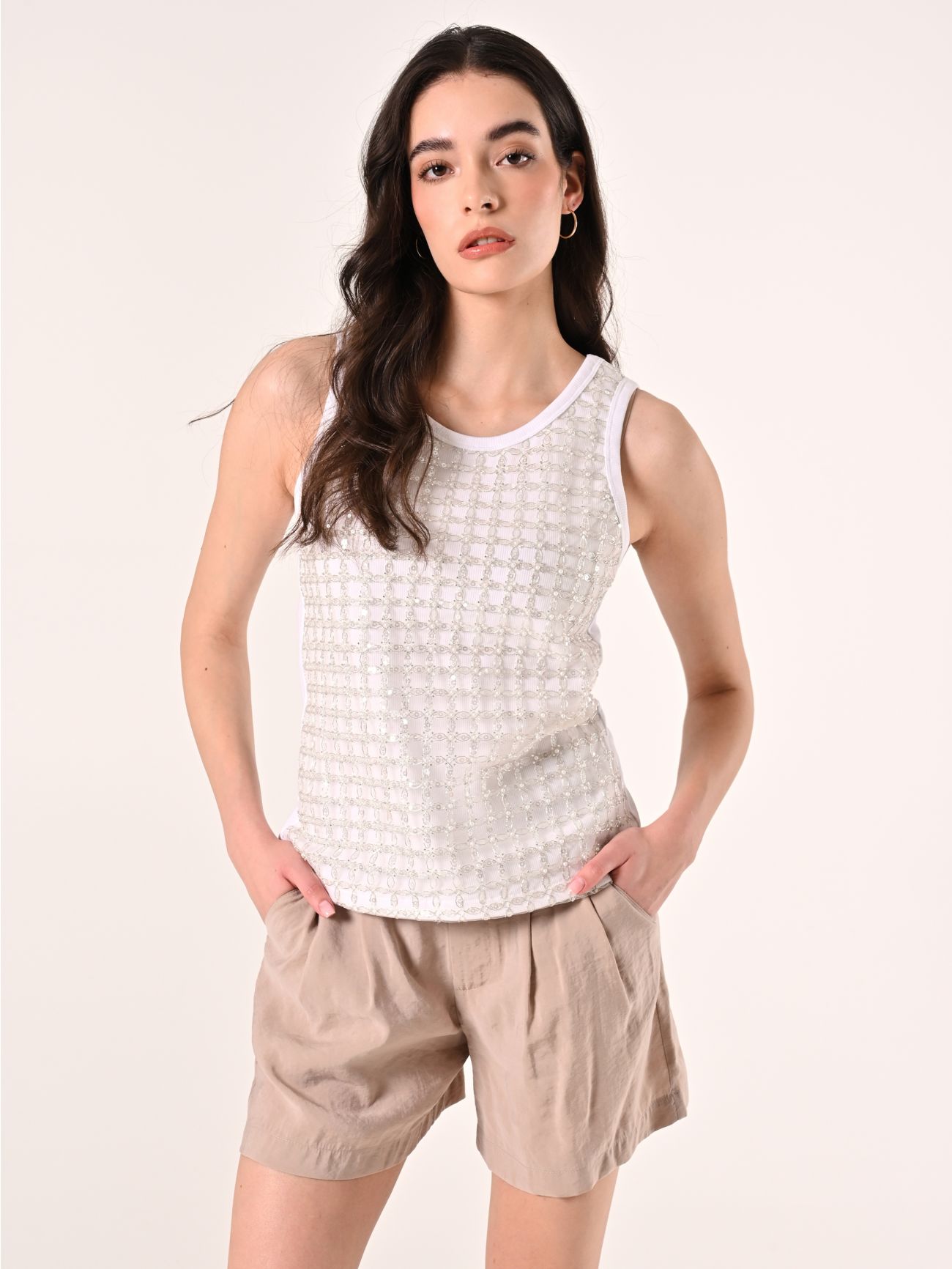 Tanktop mit Tüll, Perlen und Pailletten in_i7