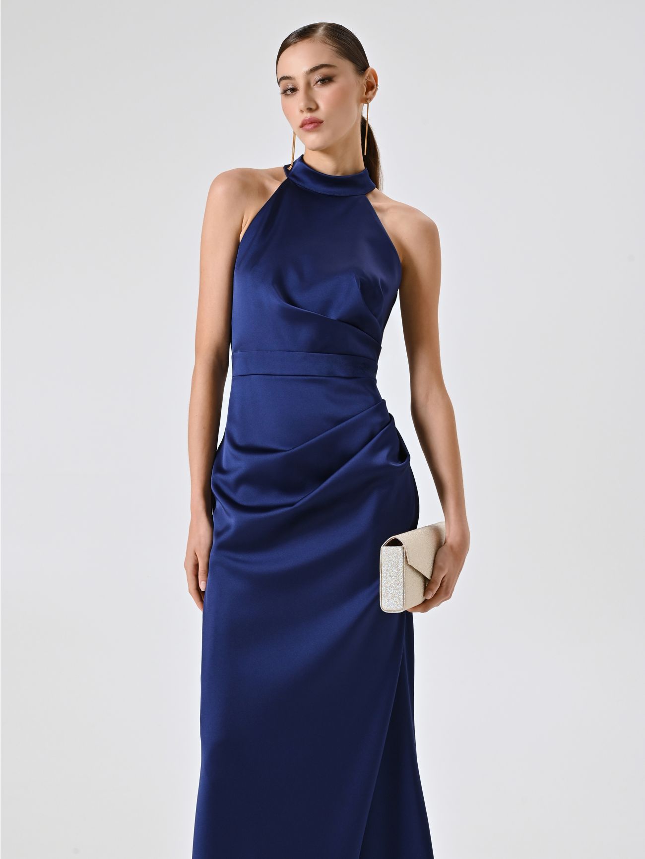 Abito lungo in raso Blu  in_i4