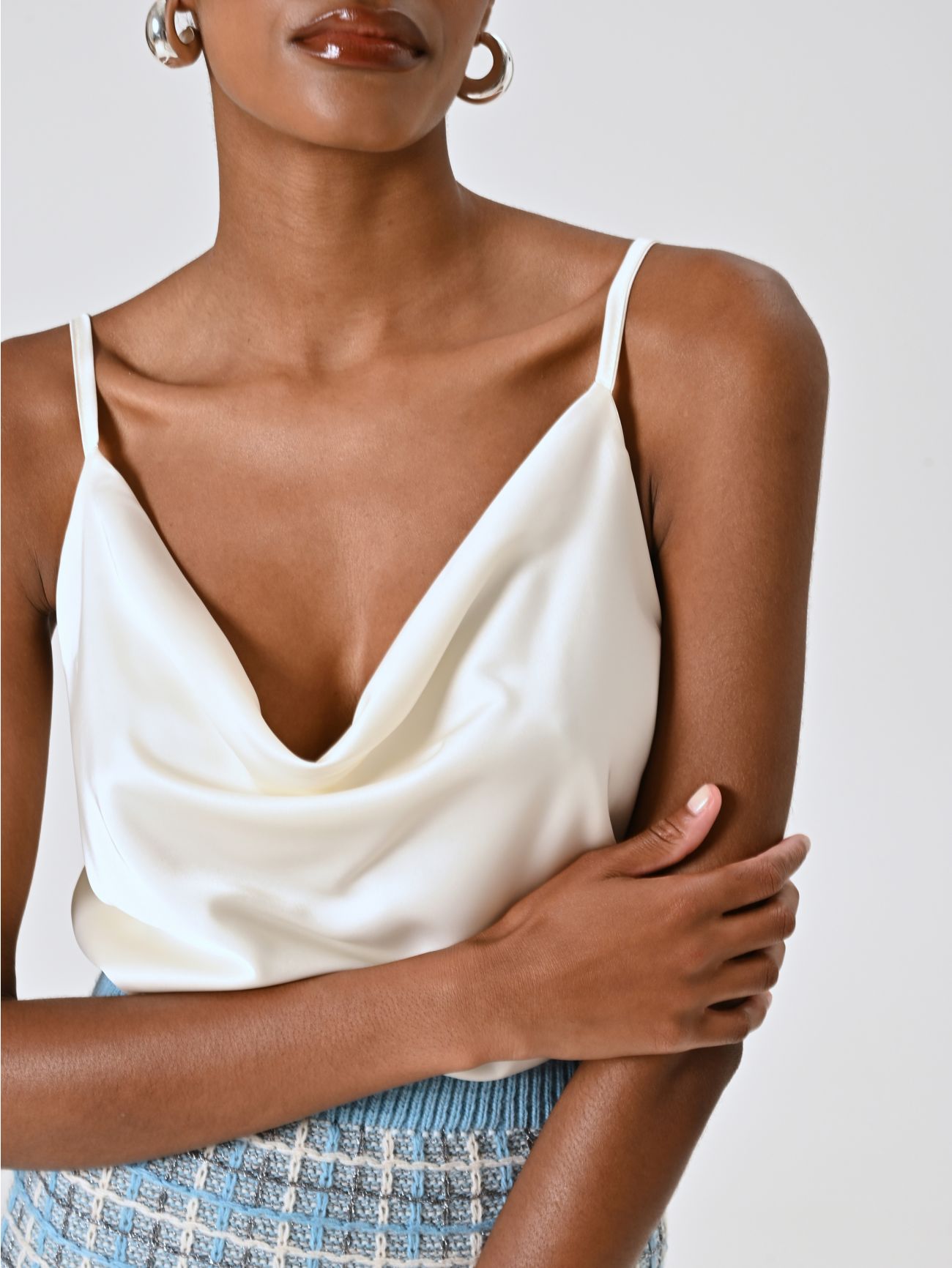 White Top with Draped Neckline in_i5