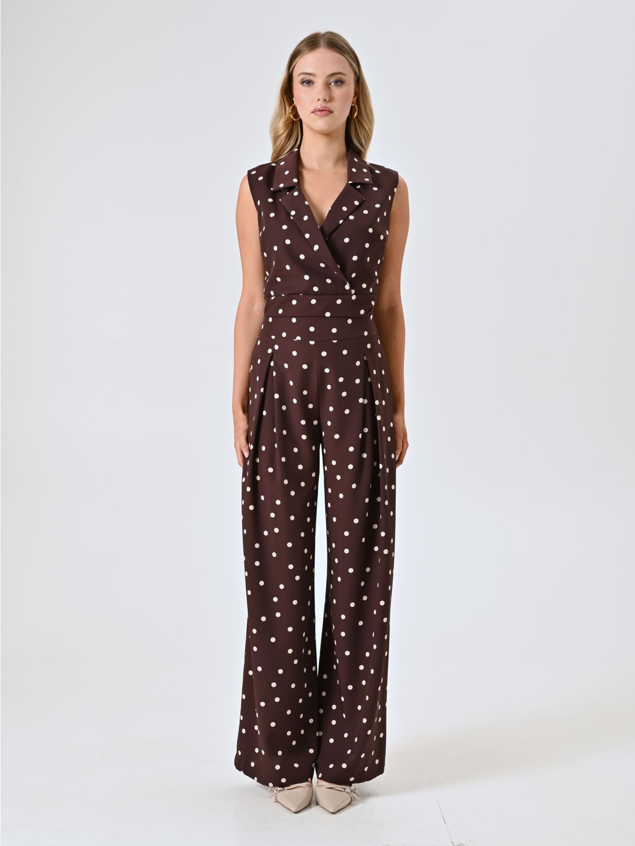 Pantaloni Marroni con Pois Bianchi det_1