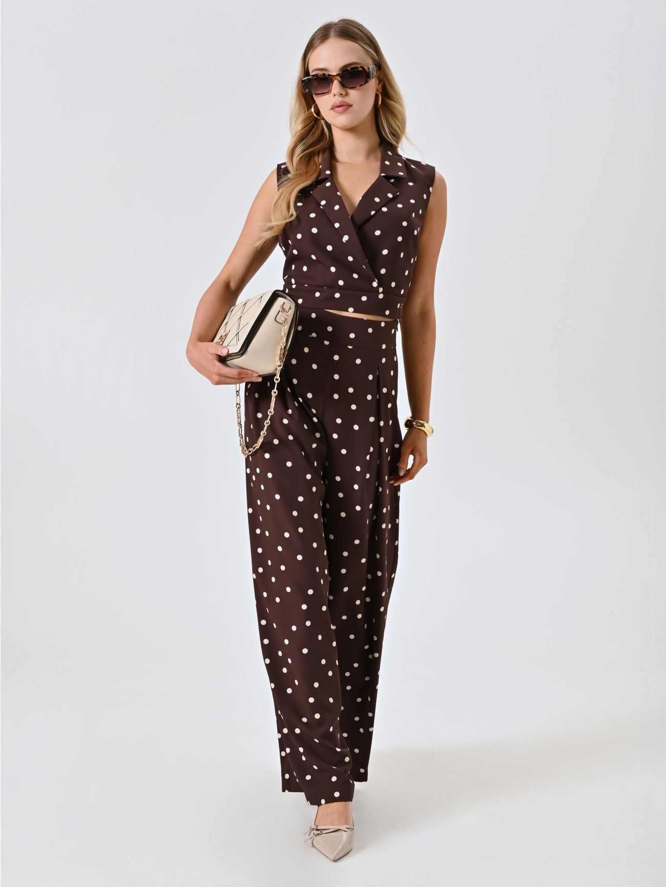 Pantaloni Marroni con Pois Bianchi  Rinascimento