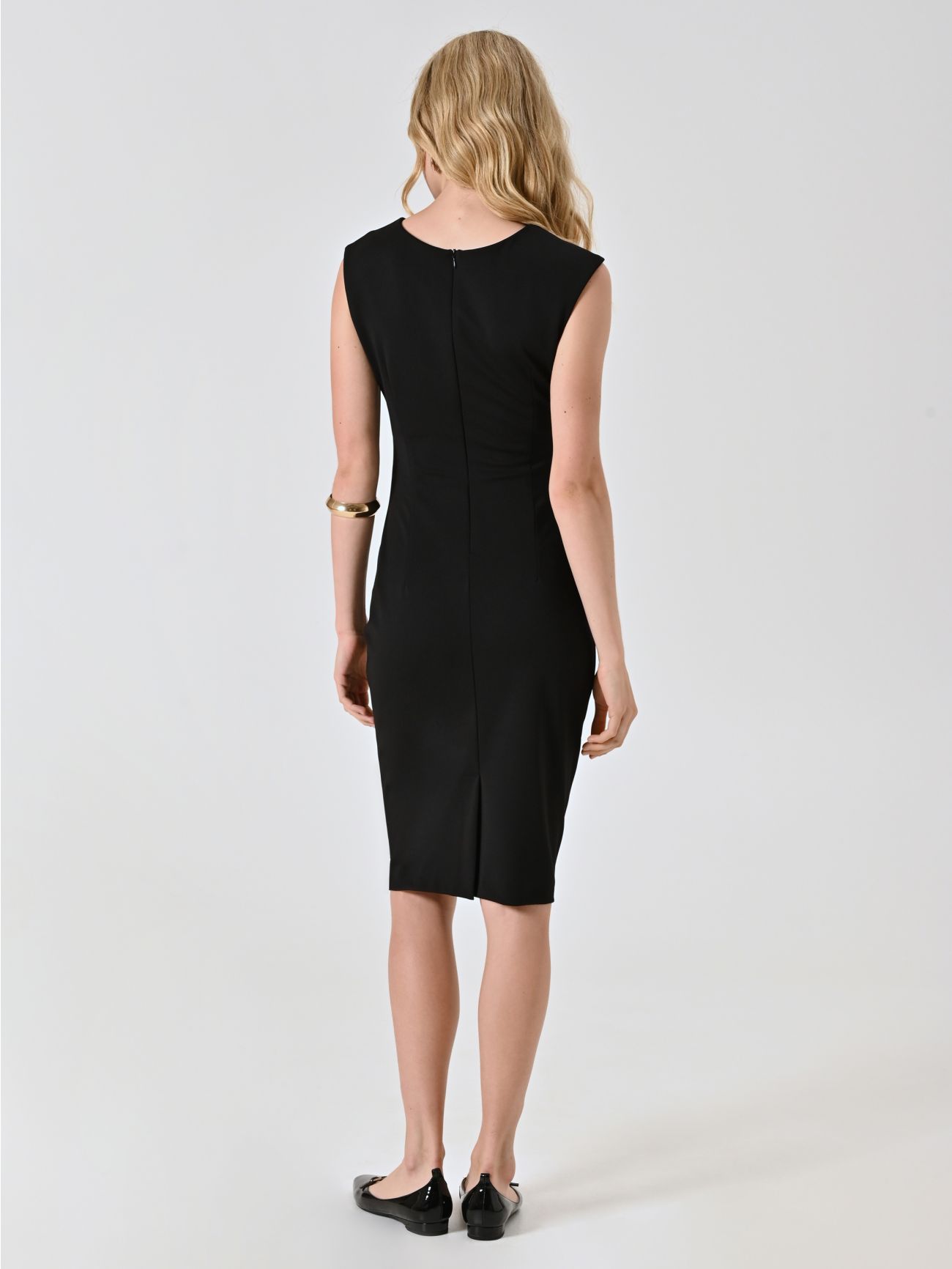 Black Milano-stitch Sheath Dress with Drape det_3