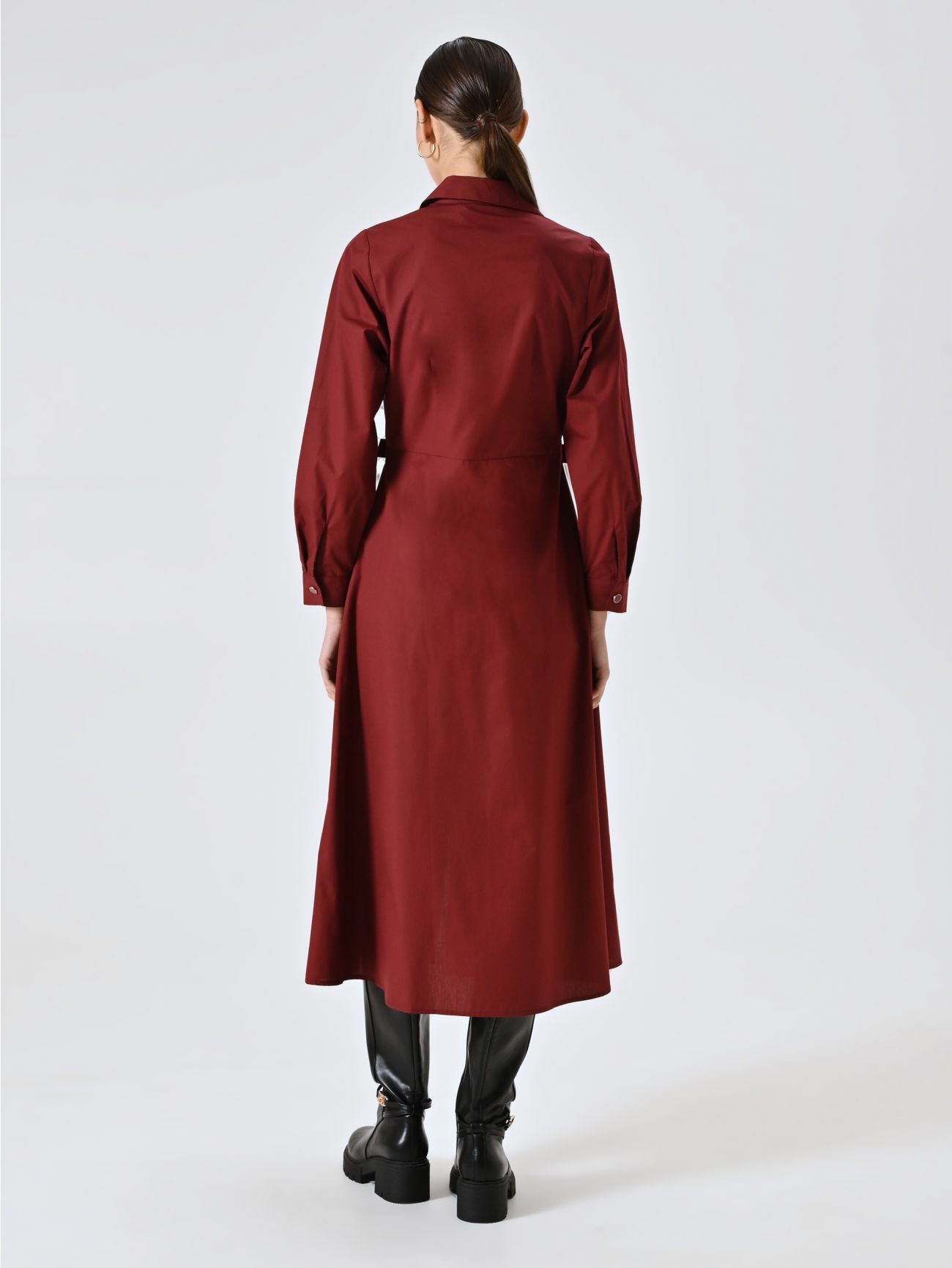 Burgundy Shirt Dress with Buckles det_3