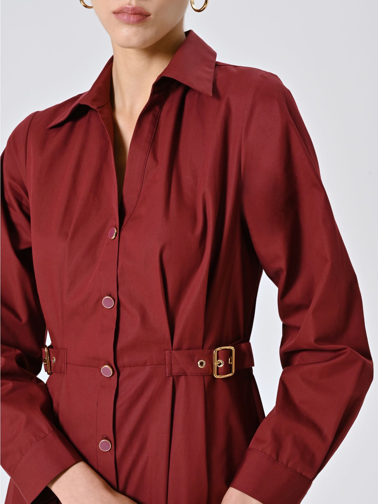 Burgundy Shirt Dress with Buckles in_i5