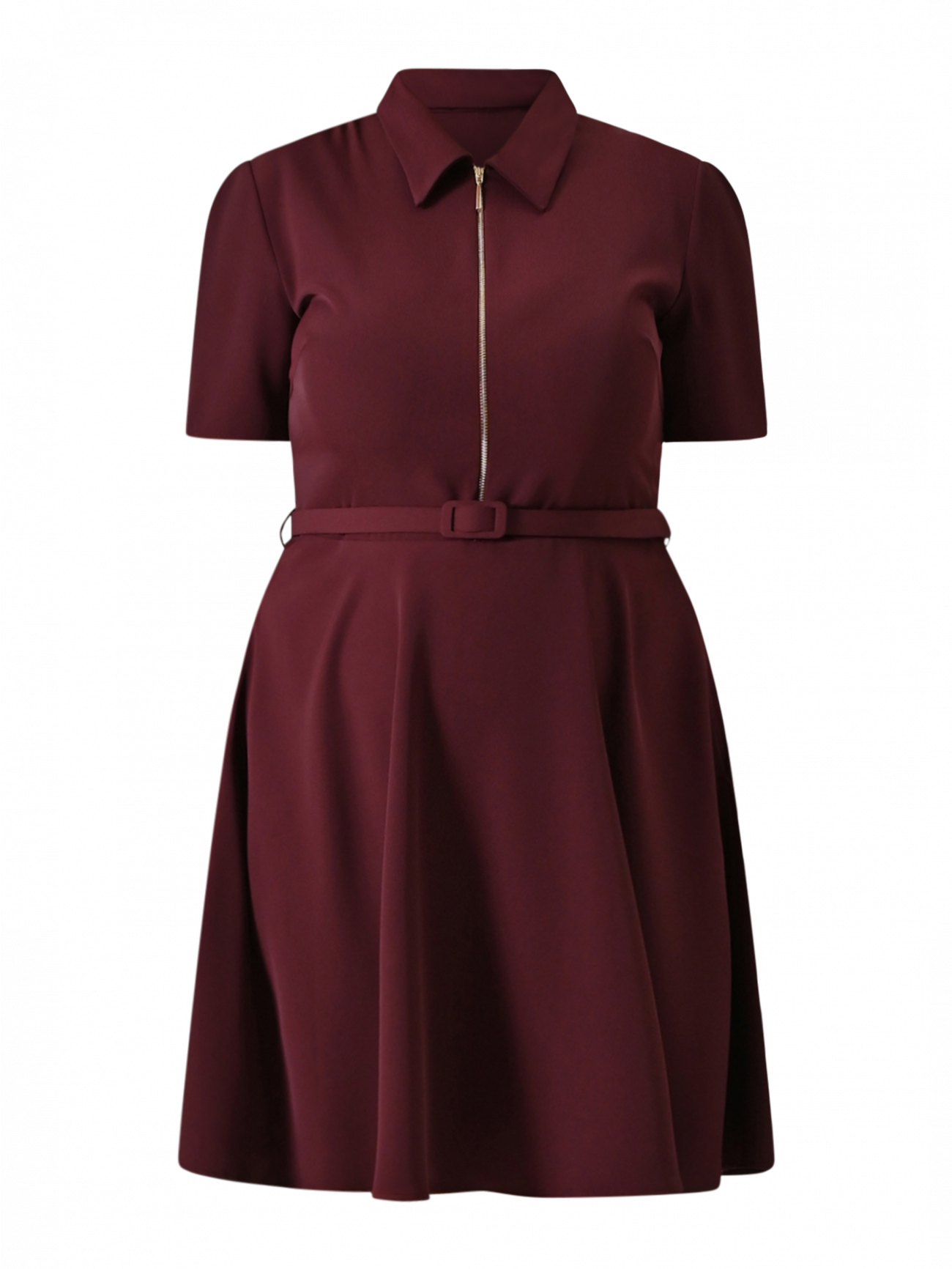 Curvy Burgundy Dress with Zip and Collar det_4