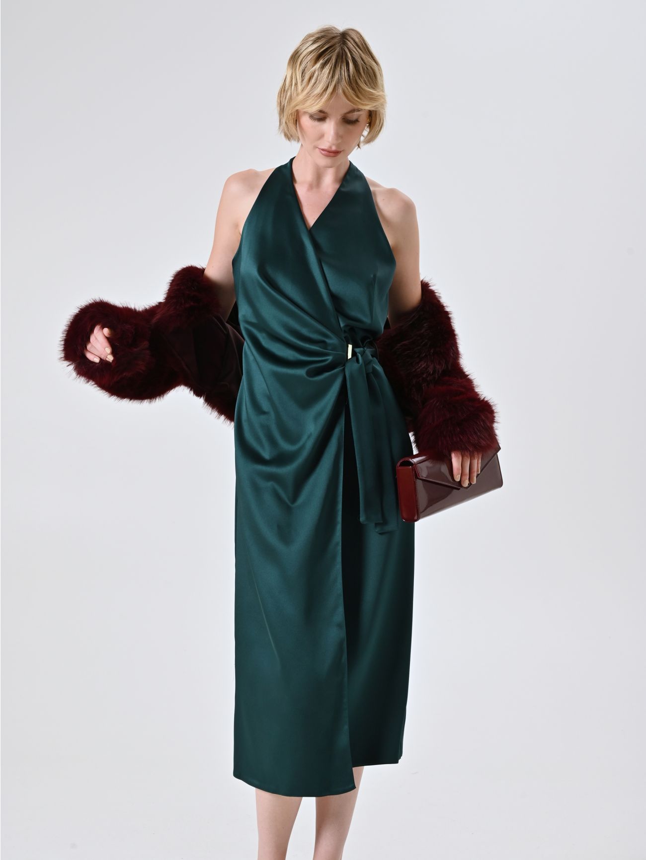 Vestido midi en satén verde sp_e1