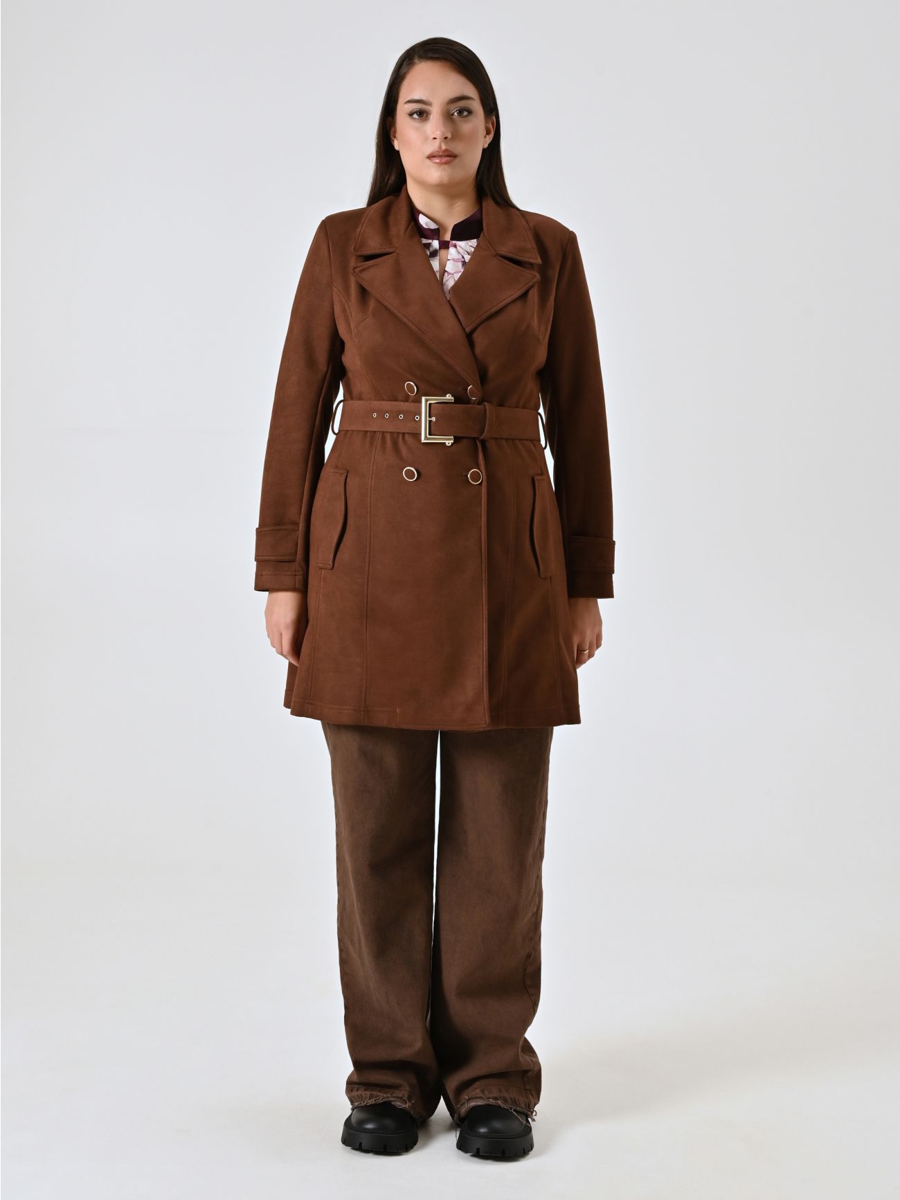 Curvy Suede-effect Trench Coat det_1